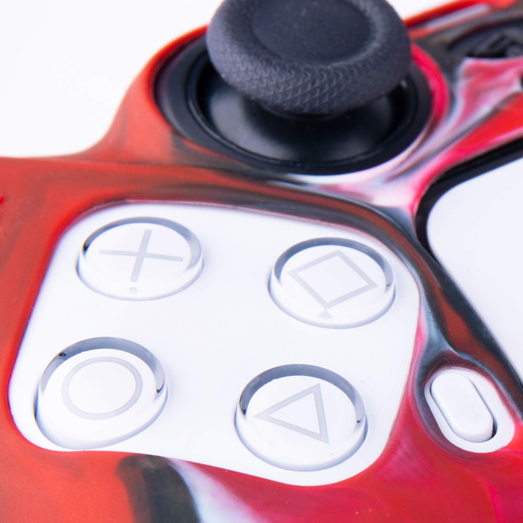 YoRHa Borchie Cassa pelle copertura silicone skin Cover Custodia per PS5 Dualsense Controller x 1 (Rosso Mimetico) Con PRO presa del pollice thumb grips x 8