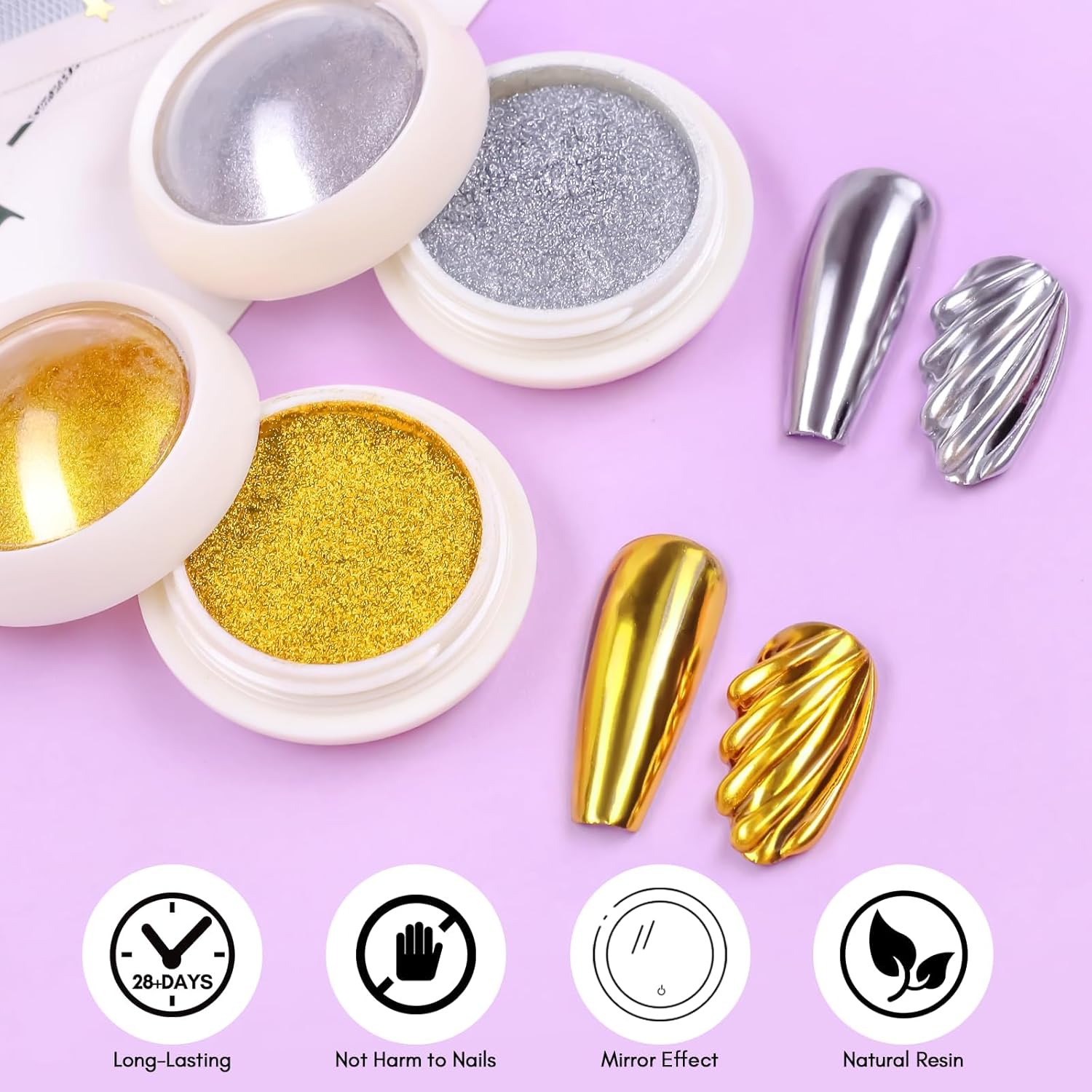 MMakartt 3D Nail Gel and Chrome Nail Powder Kit Bundle with Makartt Pat Ombre Gel 6 Nude Colors with Sponge & Nail Brush