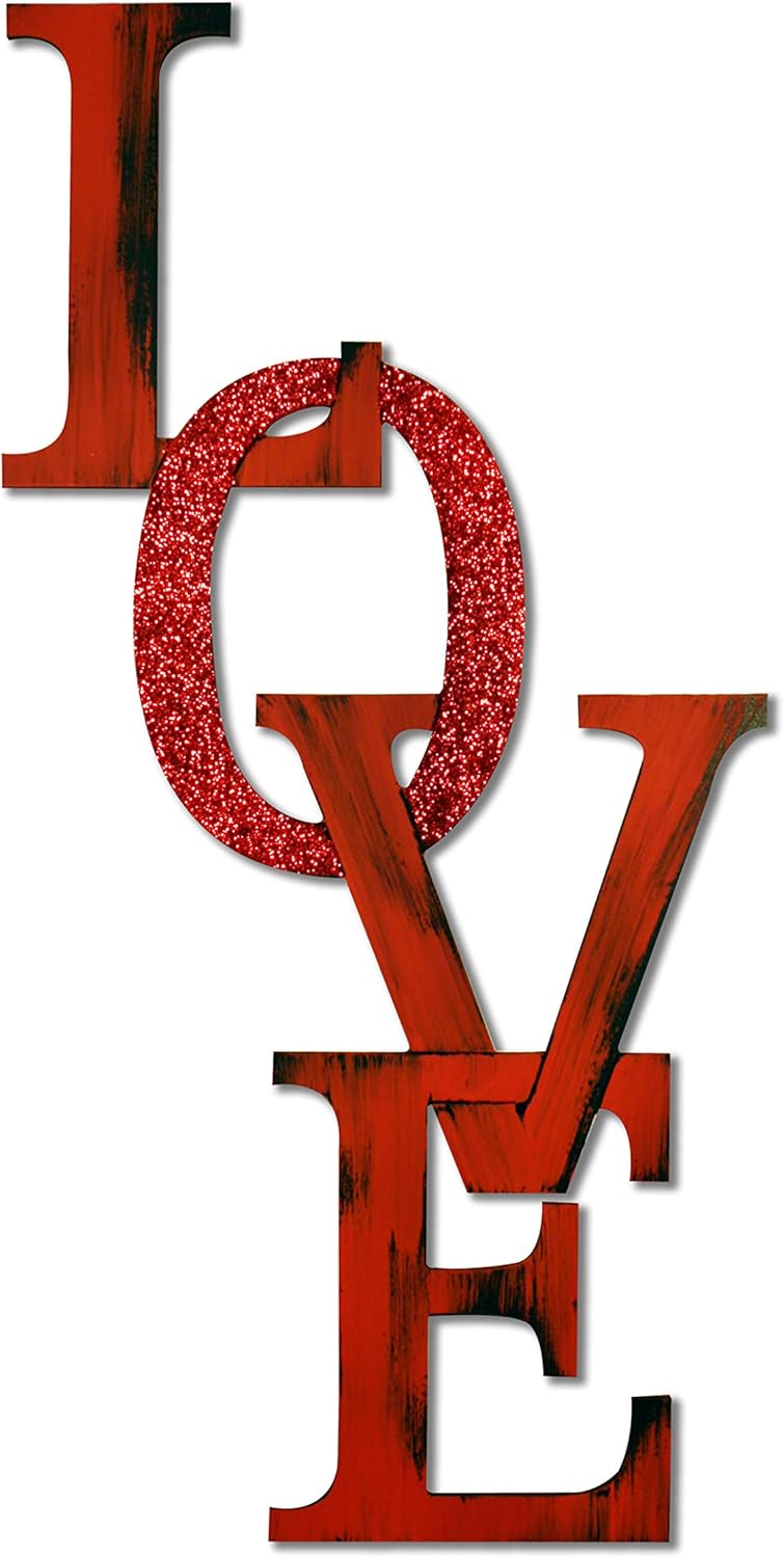 Letter2Word Wall Decor - Chained Love Original Word Wall Art, Red with Red Glitter
