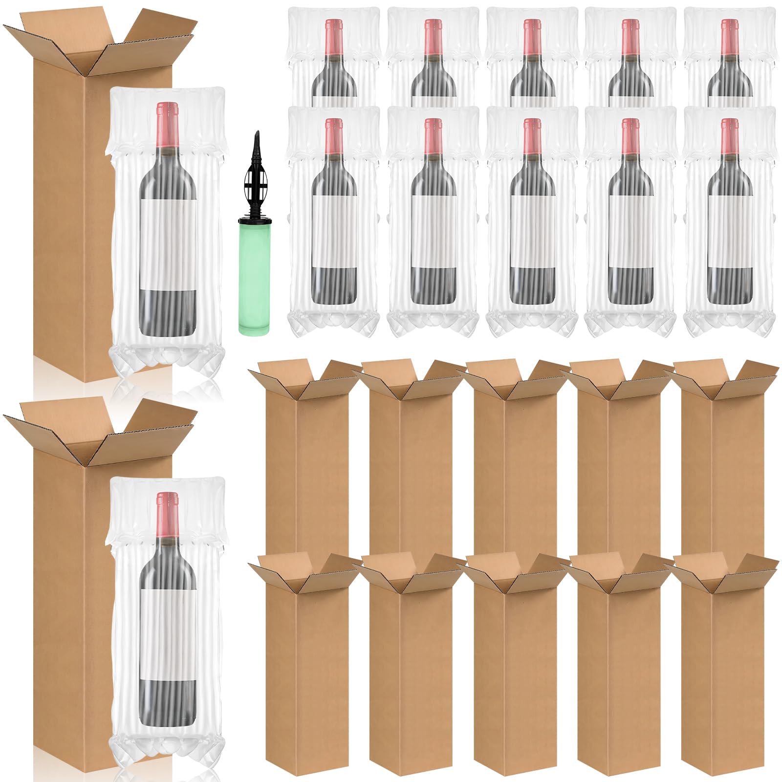 Cajas de envío para botellas de vino MSYU con bolsas inflables protectoras de viaje, 24 uds 8