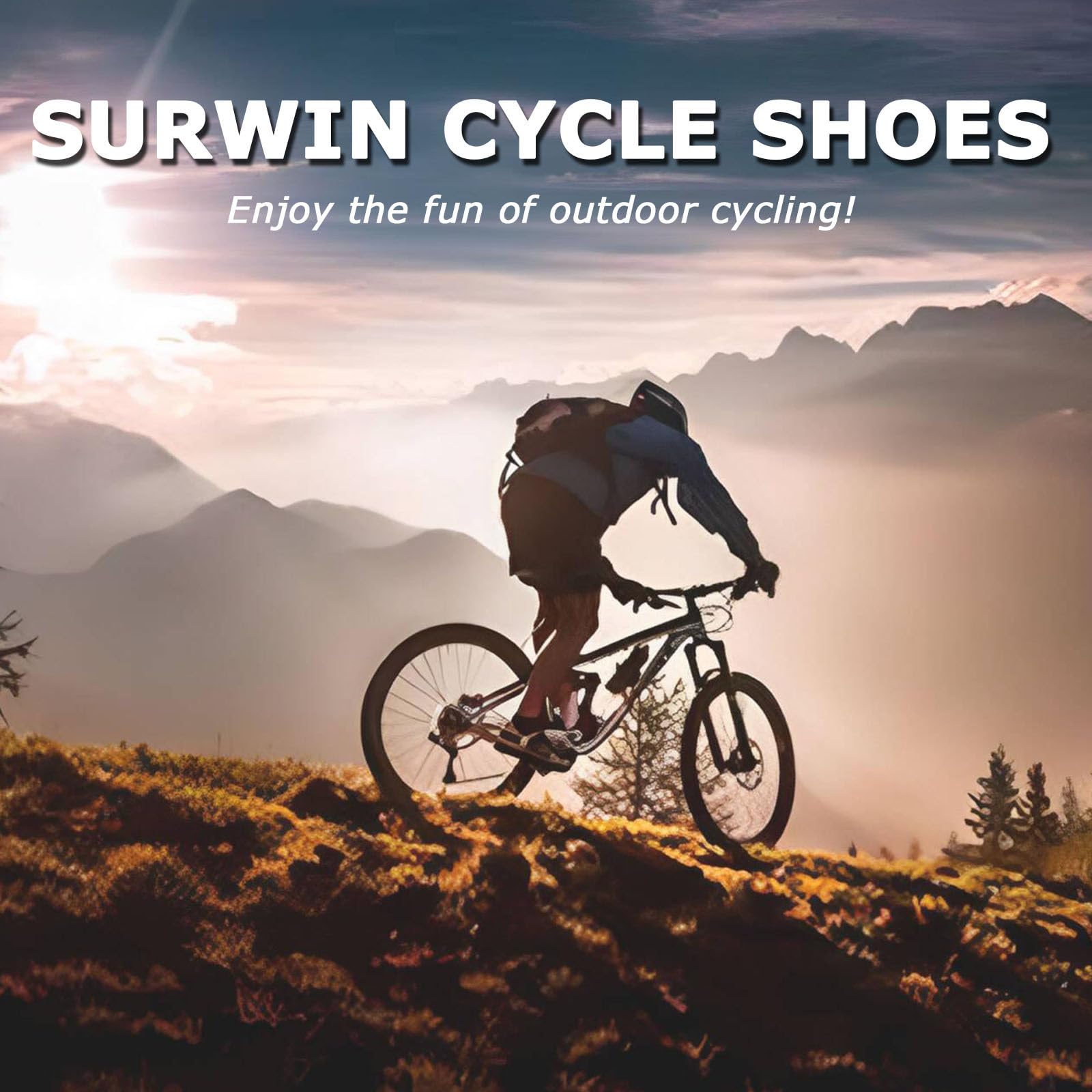 Surwin Zapatos Ciclismo Hombre y Mujer MTB, Zapatillas de Ciclismo con 2 Tornillos y Calas Zapatos Mountain Bike Unisex Antideslizante Transpirable, 36EU-47EU