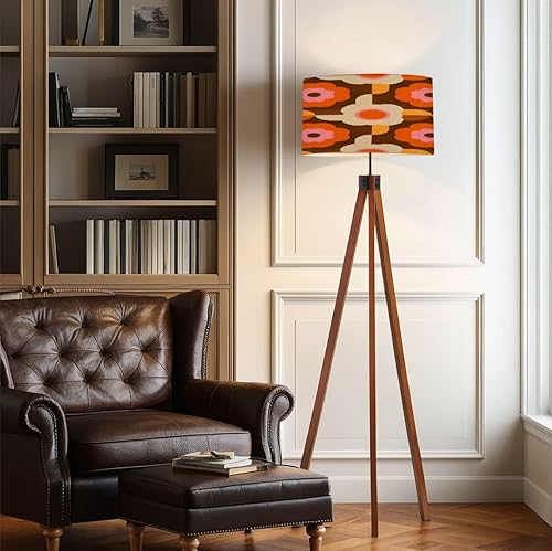 Miniatura 6 de Wood Tripod Floor Lamp 70s Retro Seamless Orange Brown Pink Beige 60s 70s Retro style Mid Century Standing Lamp Linen Shade Dimmable Modern Tall