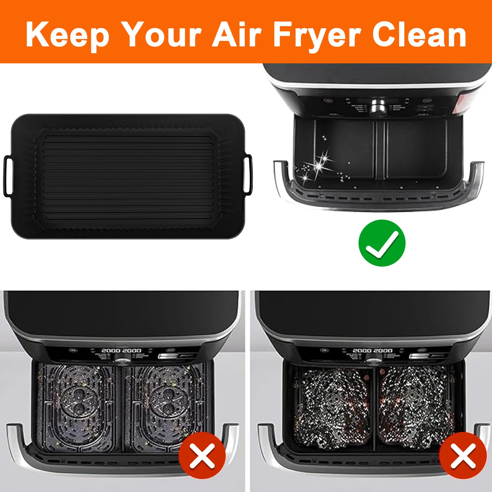 Grote siliconen inzetstukken voor Ninja FlexDrawer AF500EU AF500EUCP, 2 stuks Ninja Foodi Dual Zone Air Fryer accessoires, 10,4 l, herbruikbare Ninja AF500EU accessoires, 10,4 liter inzetstukken