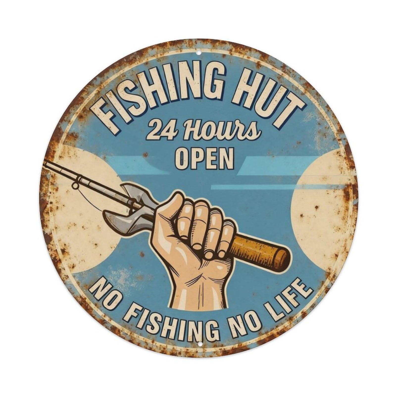 Fishing Hut 24 Hours Open Metal Tin Sign Plaque