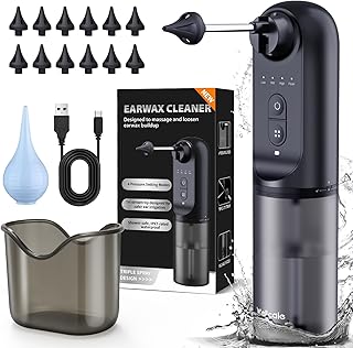 Water Powered Ear Cleaner, Electric Ear Wax Removal Kit- Waterproof, USB Rechargeable, 4 Pressure Settings, Triple Jet Stream- Safe & Effective Electric Ear Cleaner w/Basin, Ear Bulb & 12 Tips