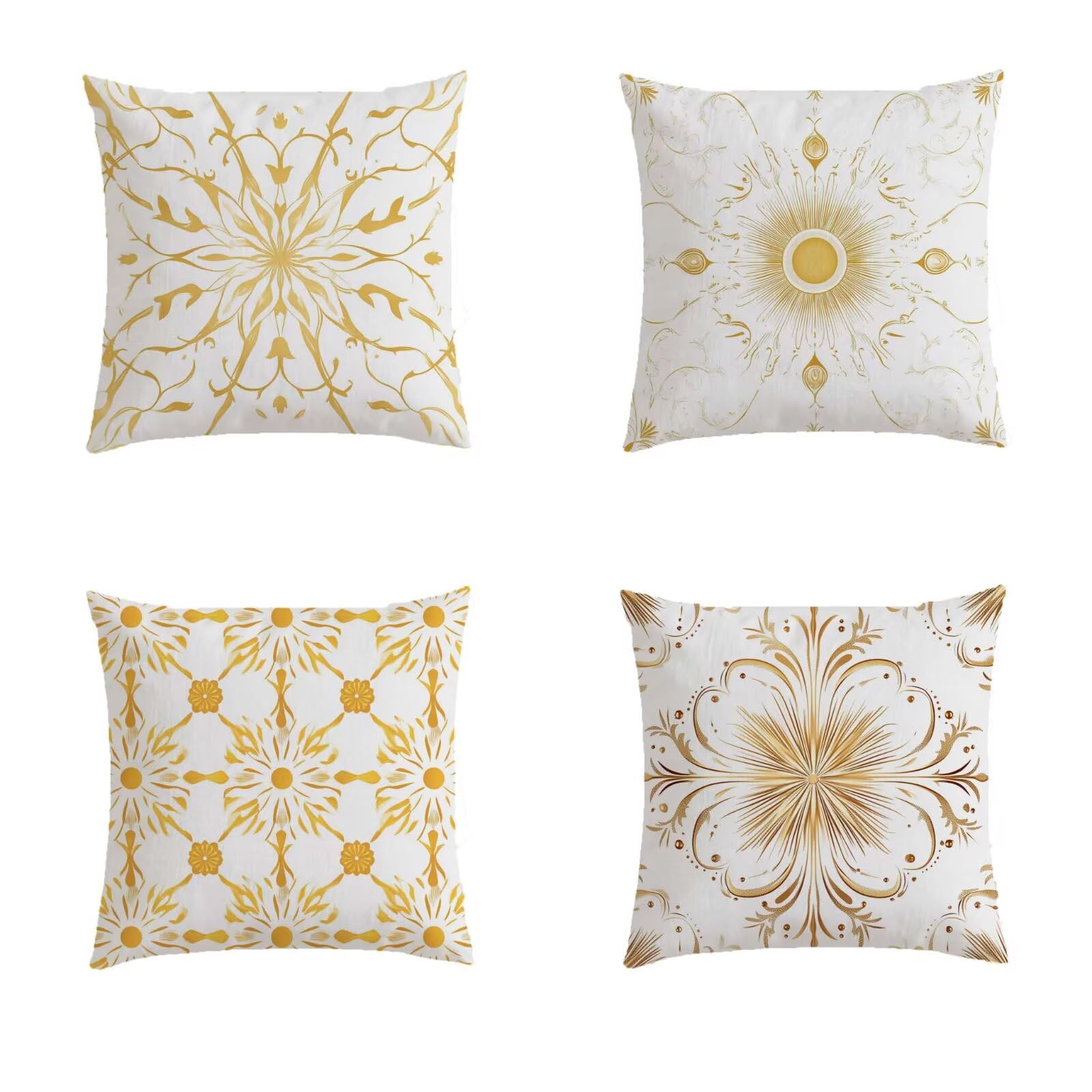 Housse de coussin 60x60cm jaune en lin pour salon de jardin | Lot de 4 carré
