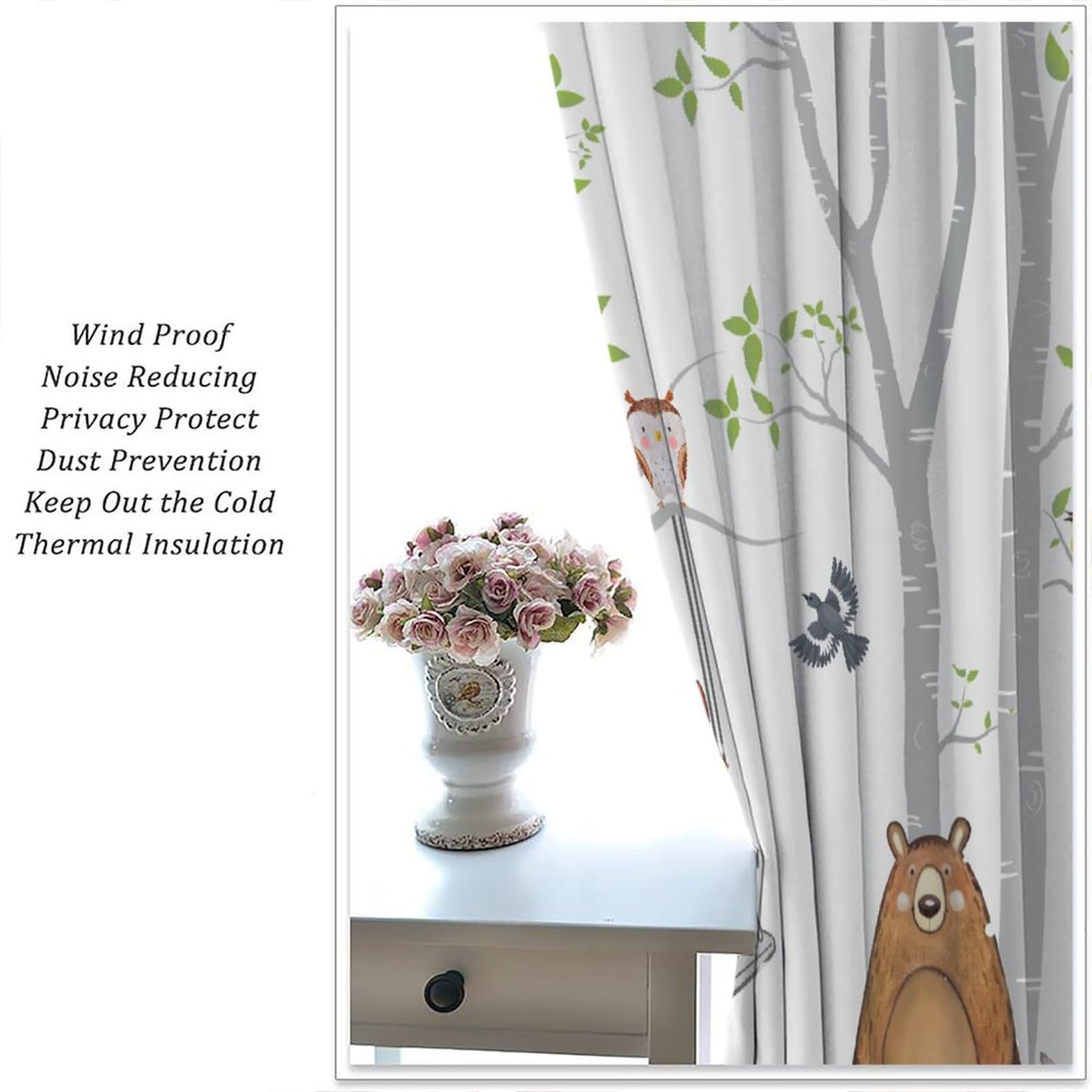 Black Deer Decor Woodland Animals Curtains, Kids Baby Rustic Cartoon Cute  Forest Wild Animals Country Lodge Cabin Bear Deer Fox Cottage Window Drapes  Treatments For Nursery Girls Boys Bedroom Living Room, 52x84, image size:1600x1600