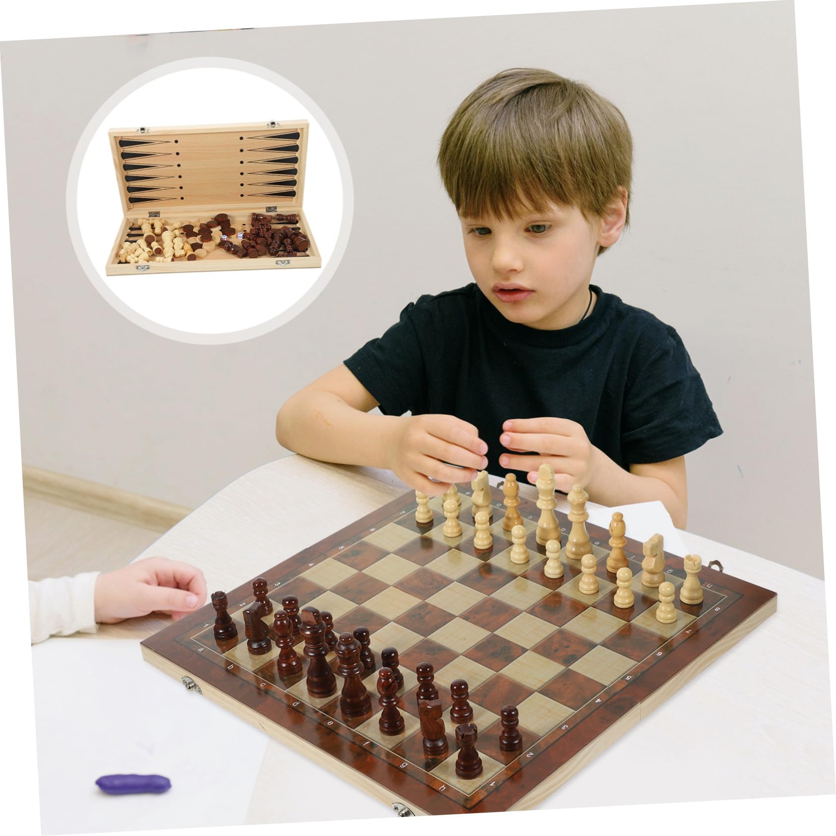 Scacchiera Pieghevole in Legno, Set 1 Pezzo, Gioco di Scacchi | Multifunzione 3 in 1, Finitura Liscia al Tatto, Formato Portatile per Ufficio e Scuola