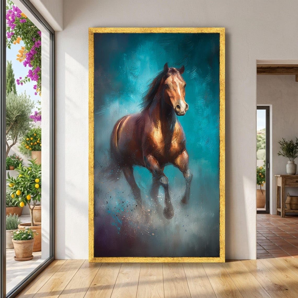 CAOXTART Galopujący brązowy koń obraz na płótnie sztuka koni sztuka ścienna plakat zwierzęcy rustykalny koń druk artystyczny do dekoracji wnętrz (40 x 70 cm / wewnętrzna rama)
