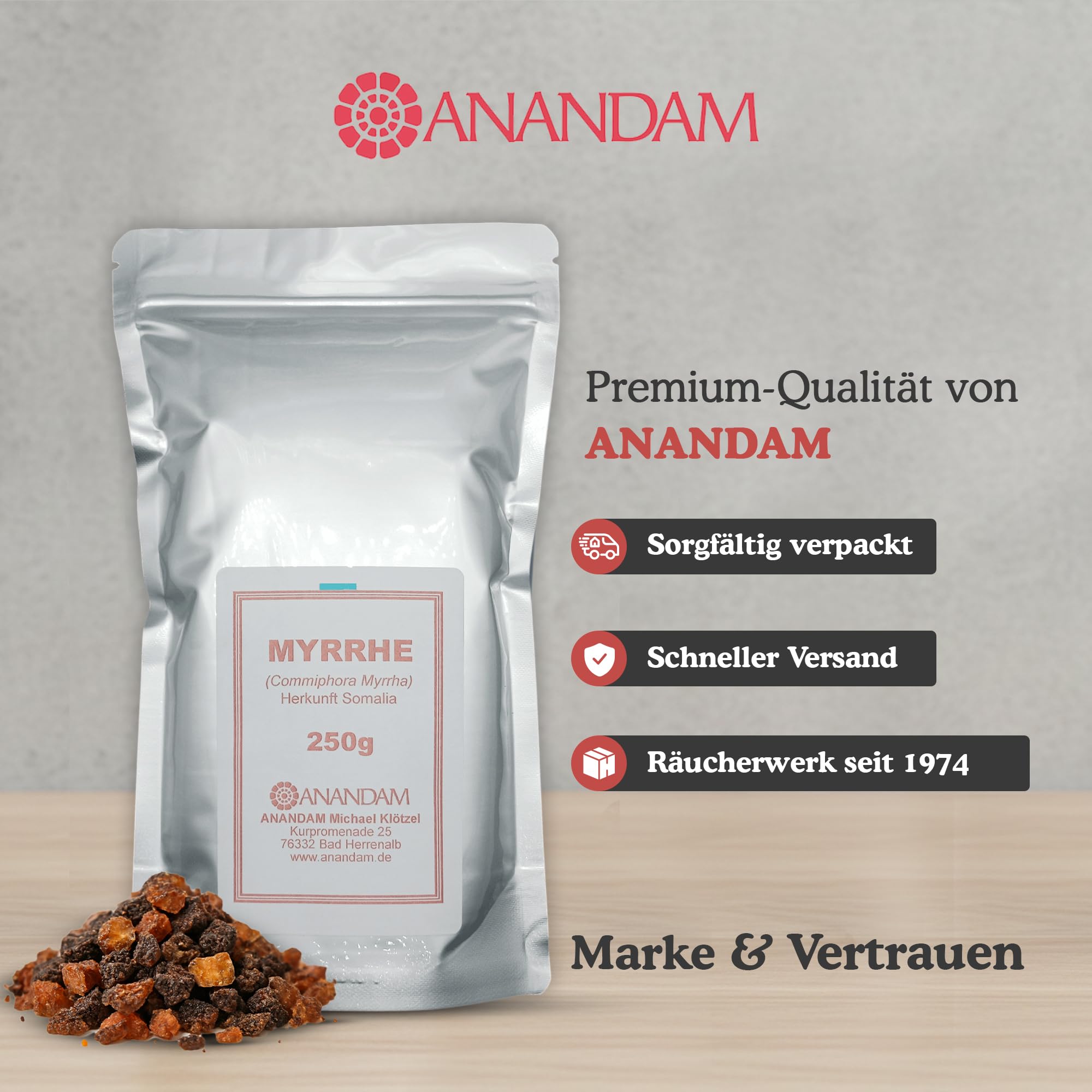 250g Myrrhe Harz – 100% Naturharz (Commiphora Myrrha) aus Somalia – Aromatisches Räucherharz für Rituale, Meditation, Reinigung & Aromatherapie – Premium Baumharz für vielerlei Anwendungen