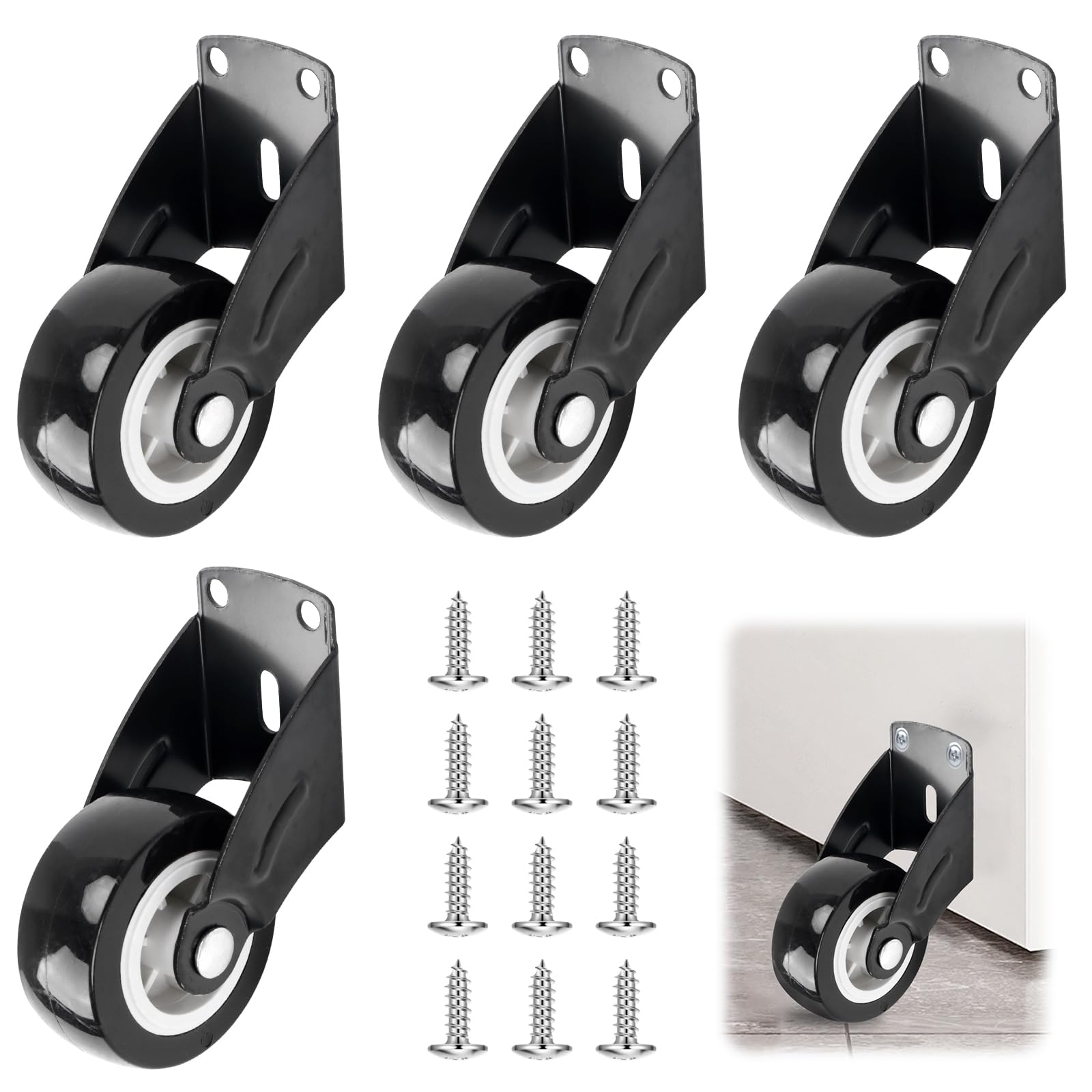 4 piezas de rueda para puerta, ruedas de puerta de carga pesada para soporte de piso de puerta anti-caída, rueda de soporte antideslizante ajustable, ruedas montadas lateralmente, con 12