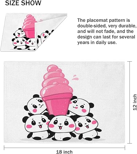 Miniatura 4 de Cute Panda Design Placemats Set of 4 Table Mats Washable Placemat Waterproof Place Mats for Party Home Dining Table Decor 18x12 in