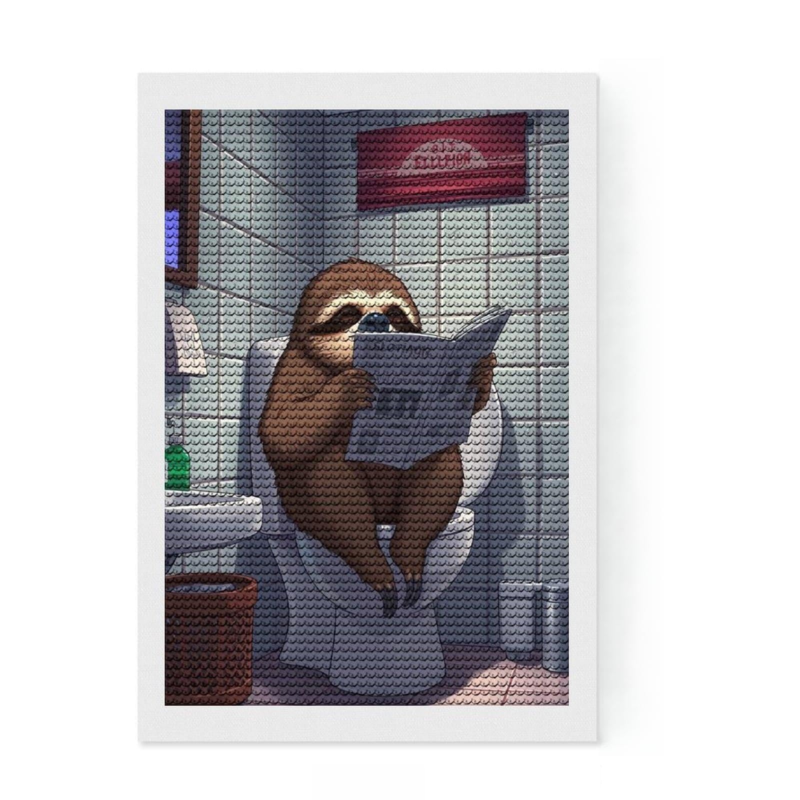 Junmoney Sloth Reading on Toilet Full Drill Diamond Painting Kit 8"x12", Relaxing DIY Hobby, Calming Craft to Unwind, Vintage Style Decor