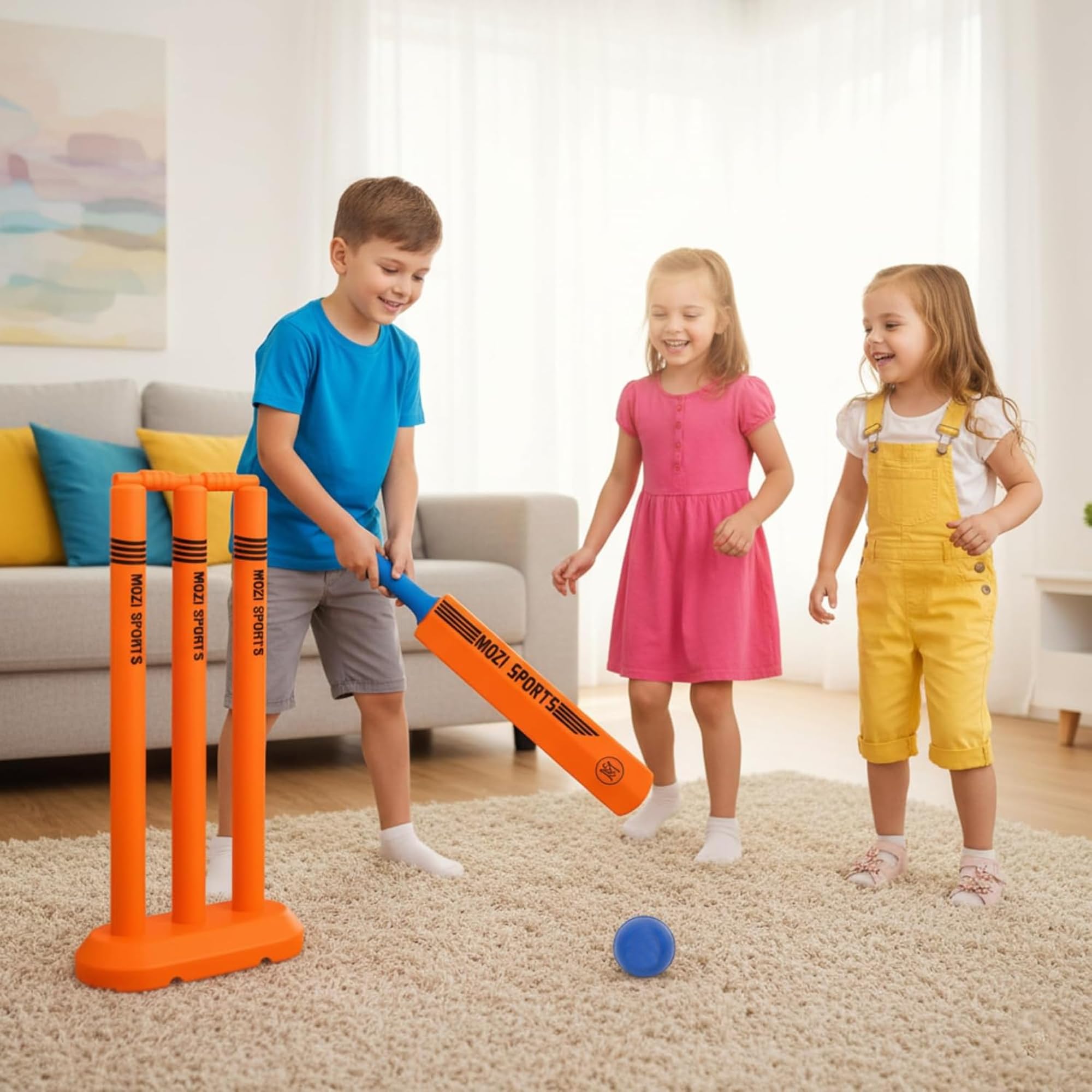 Set di mazze da cricket in plastica, misura 1, per bambini, con palla leggera, paletti e mazza, divertente set da cricket all'aperto