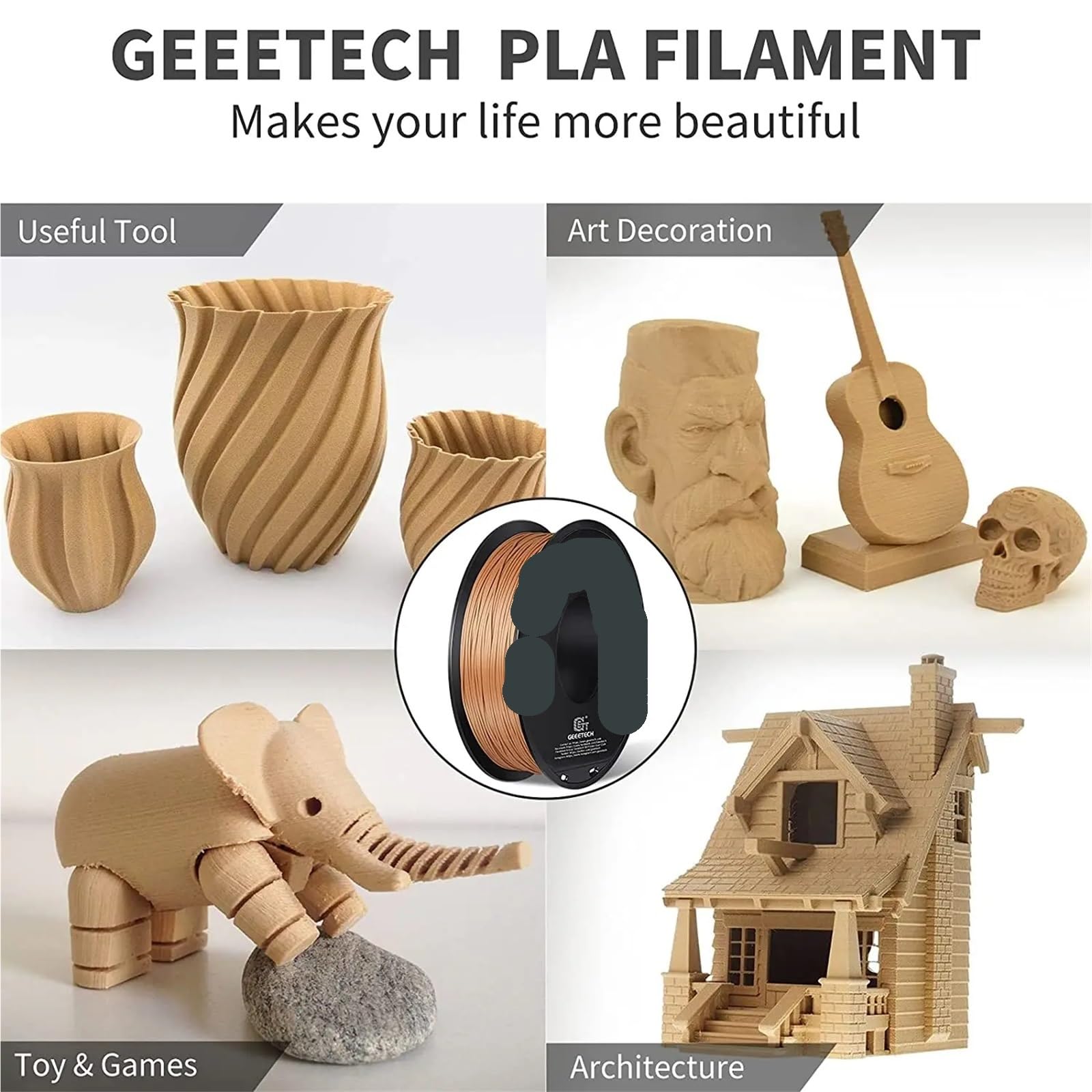 Filament pour Imprimante 3D Filament d'imprimante 3D PLA/PETG/ABS + 1 kg,75 mm, une variété(Wooden)
