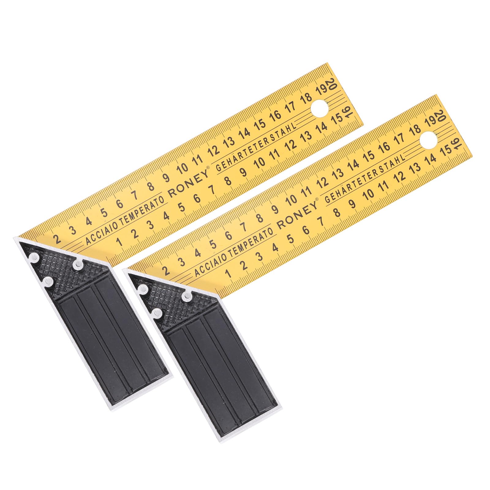 sourcing map 2Pcs Woodworking Square Ruler 20cm Carbon Steel Yellow Black