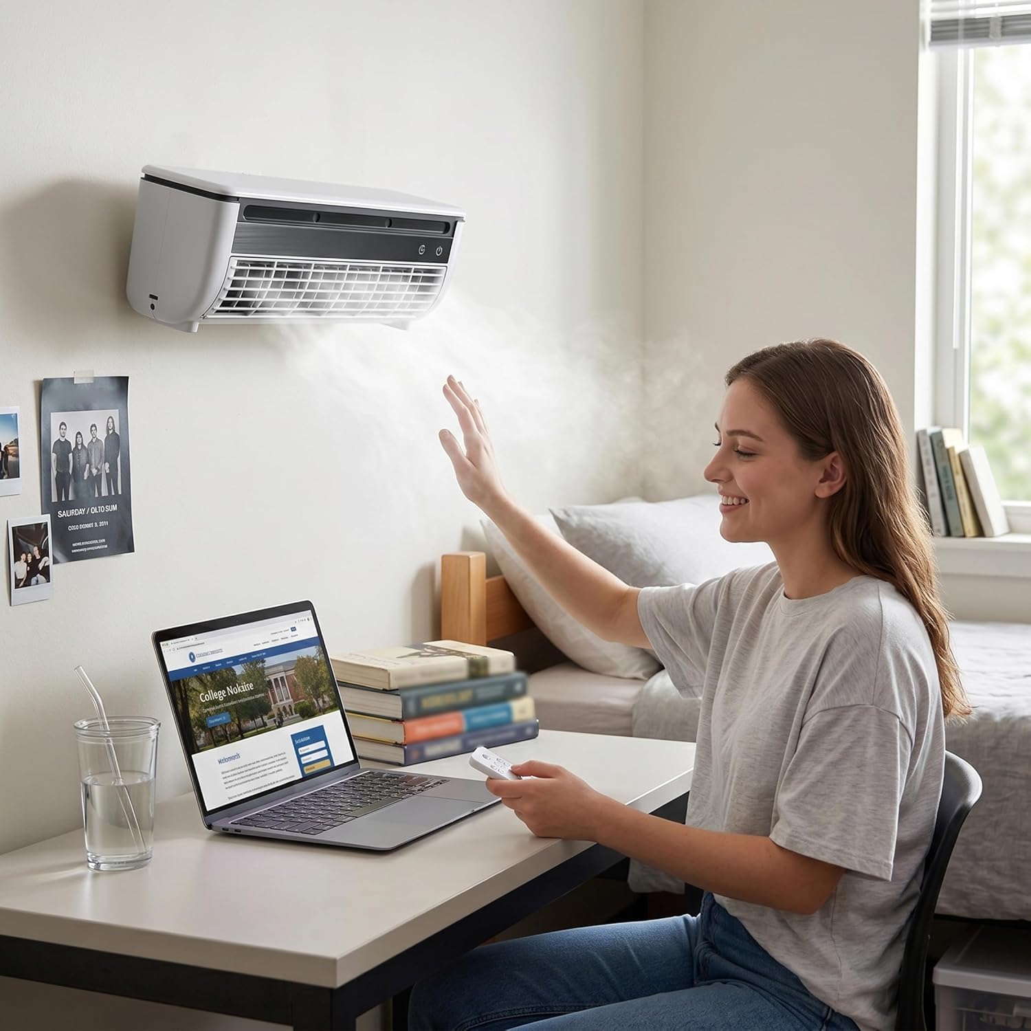 Aire Acondicionado de Pared para Cocina sin Necesidad de taladrar, Nuevo Aire Acondicionado inalámbrico, Mini Aire Acondicionado portátil de Pared para Cocina y Dormitorio (Blanco)