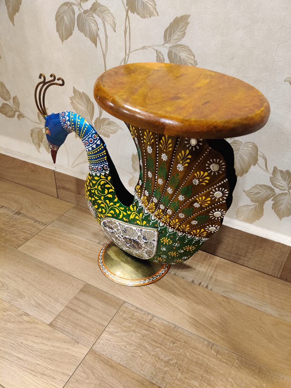 MISHITA COLLECTIONS Exclusive Peacock Table with Mosaic Work on it with Sheesham Wood Top, Cum Side Table, for Home/Office/Living or Bedroom Decor: Size (LxHxB) - 14x15.5x8 Inch-image-34