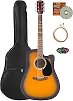 Vista 16 de Fender FA-125CE Dreadnought Cutaway Guitarra Acústica-Eléctrica Negra - Paquete con Funda, Correa, Cuerdas, Púas y DVD Instructivo de Austin Bazaar