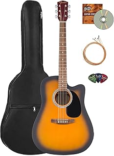 Fender FA Series Dreadnought - Guitarra acústica eléctrica, paquete de 2 colores Sunburst con estuche, cuerdas, púas y DVD instructivo de Austin Bazaar