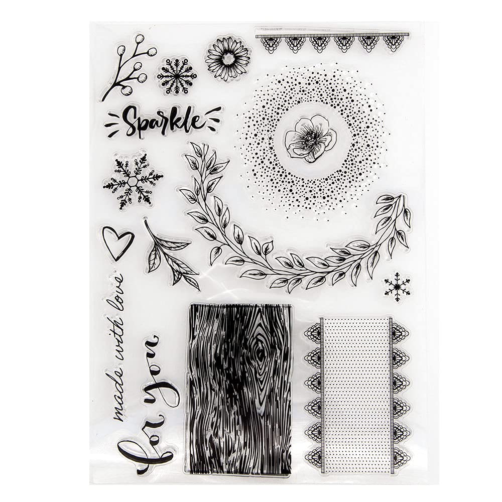 arriettycraft Snowflakes Leaves Snowfall Woodgrain Rubber Stamps Clear Stamps for Christmas Card Making Decoration and DIY Scrapbooking Rubber Stamps for Crafts
