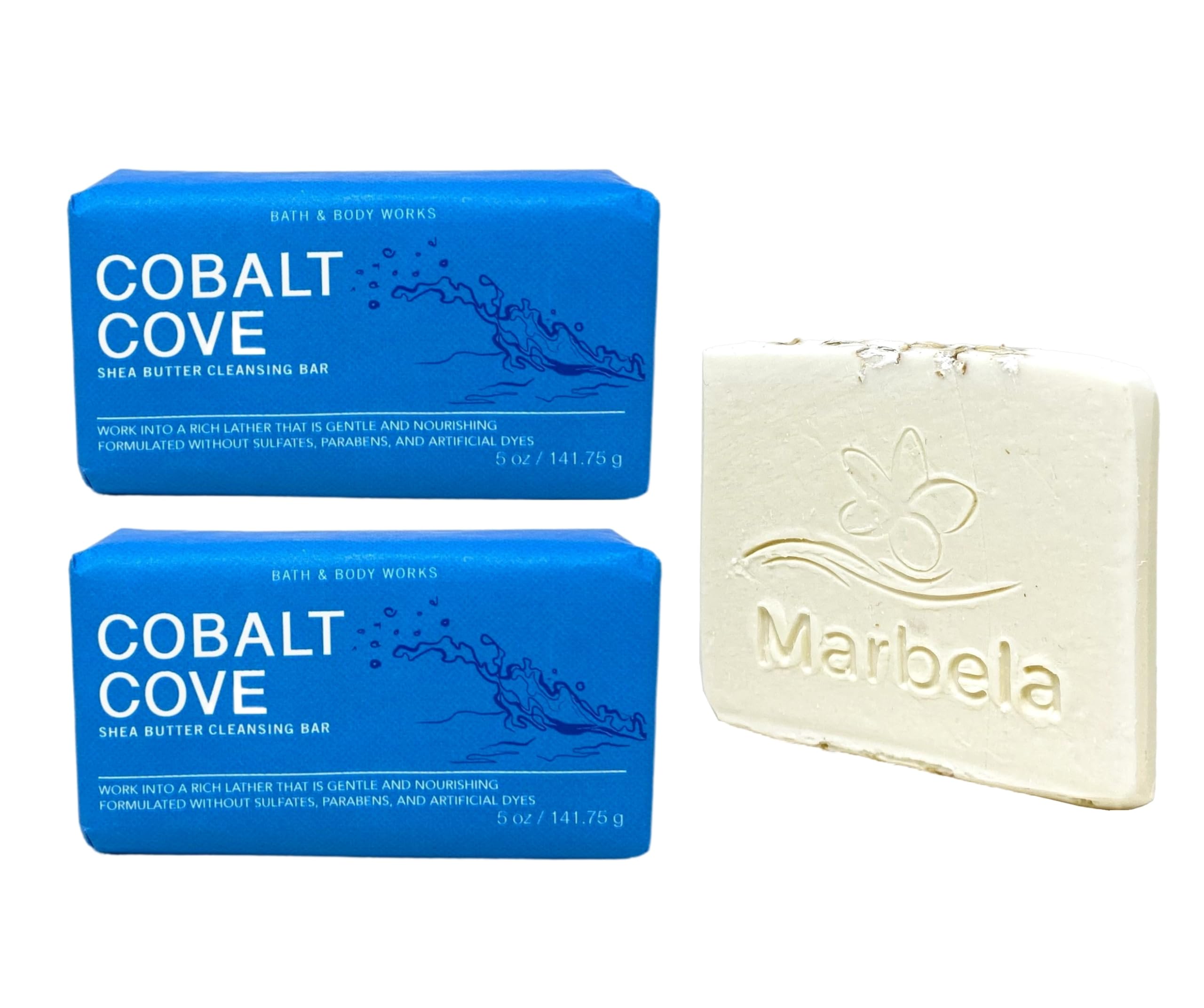 Bath & Body Works Cobalt Cove 2 Piece Shea Butter Cleansing Bar Bundle with a Natural Oats Sample Soap