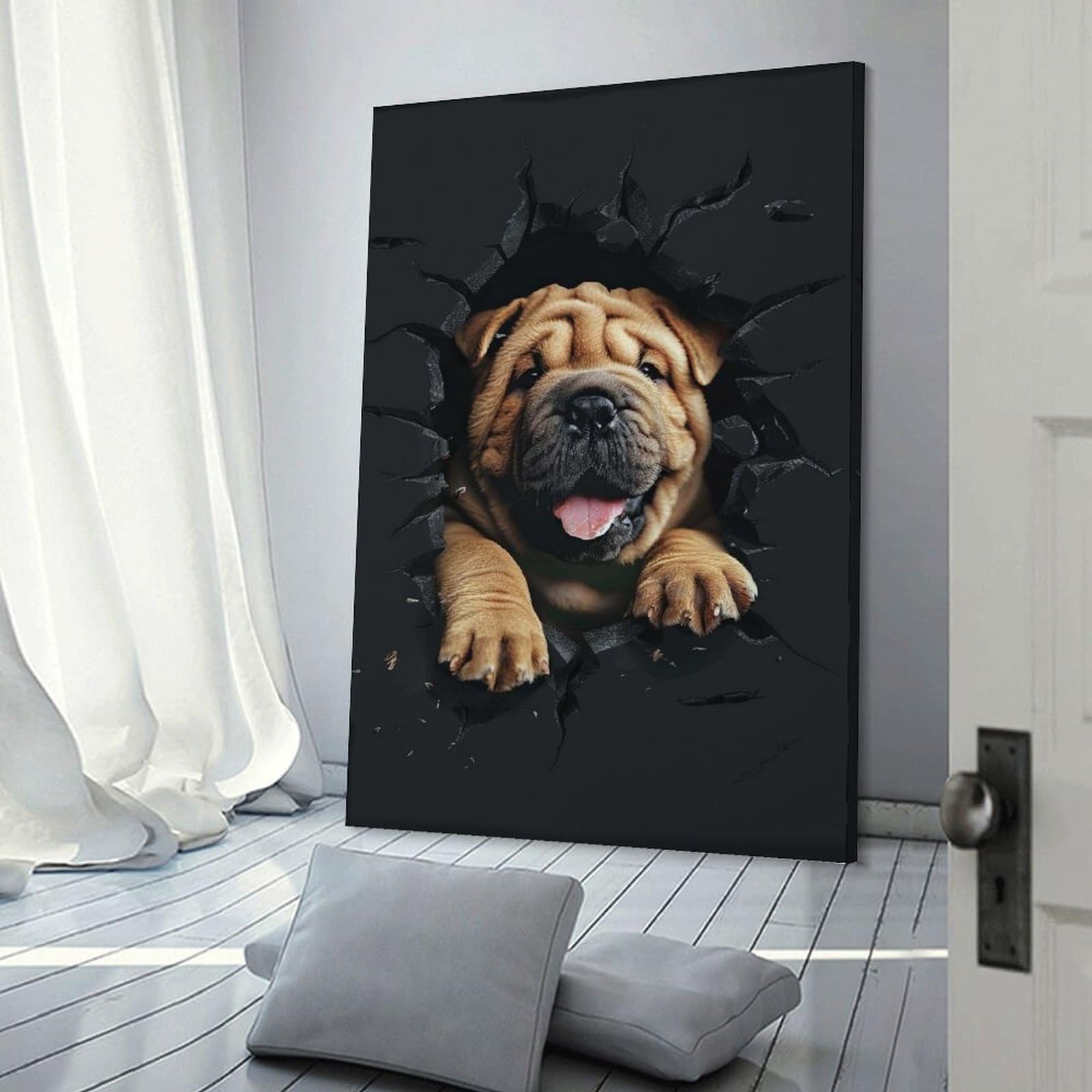 Junmoney Chinese Shar Pei Wall Art Print 24x36inch(60x90cm), for Living Spaces, Bedrooms Or Relaxed Rooms, A Home Accent with Warm Character