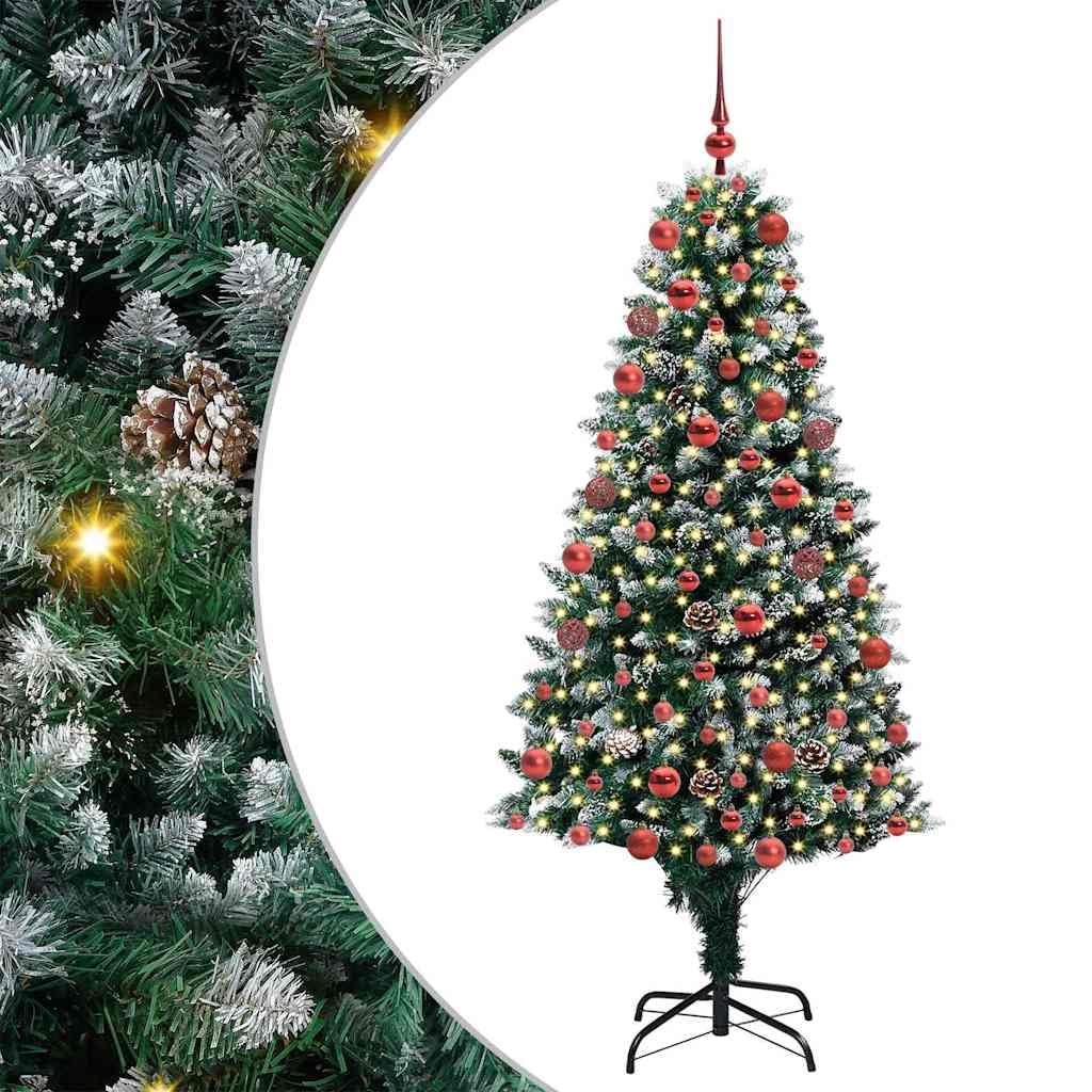 Árbol de Navidad artificial de 180 cm, verde, con 300 ledes blanco cálido, soporte, copos de nieve y conos, para interior y exterior, decoración navideña festiva
