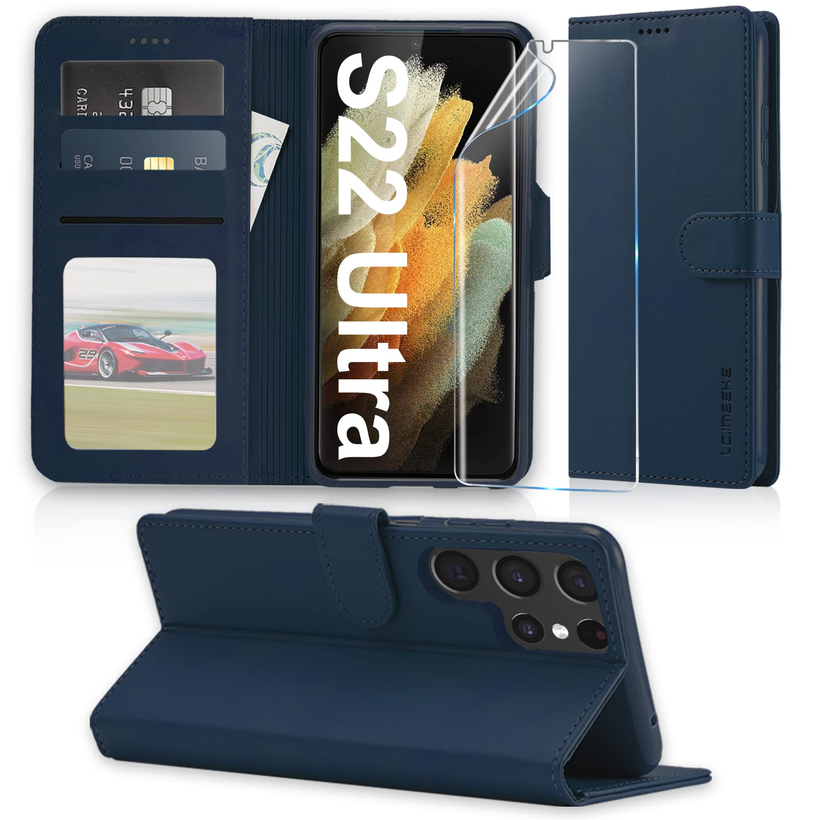 Case for Samsung Galaxy S22 Ultra Case with [Screen Protector], Premium PU Wallet Leather Case for Samsung S22 Ultra 5G, Kickstand Card Slots Magnetic Closure Flip Case Cover for Galaxy S22 Ultra