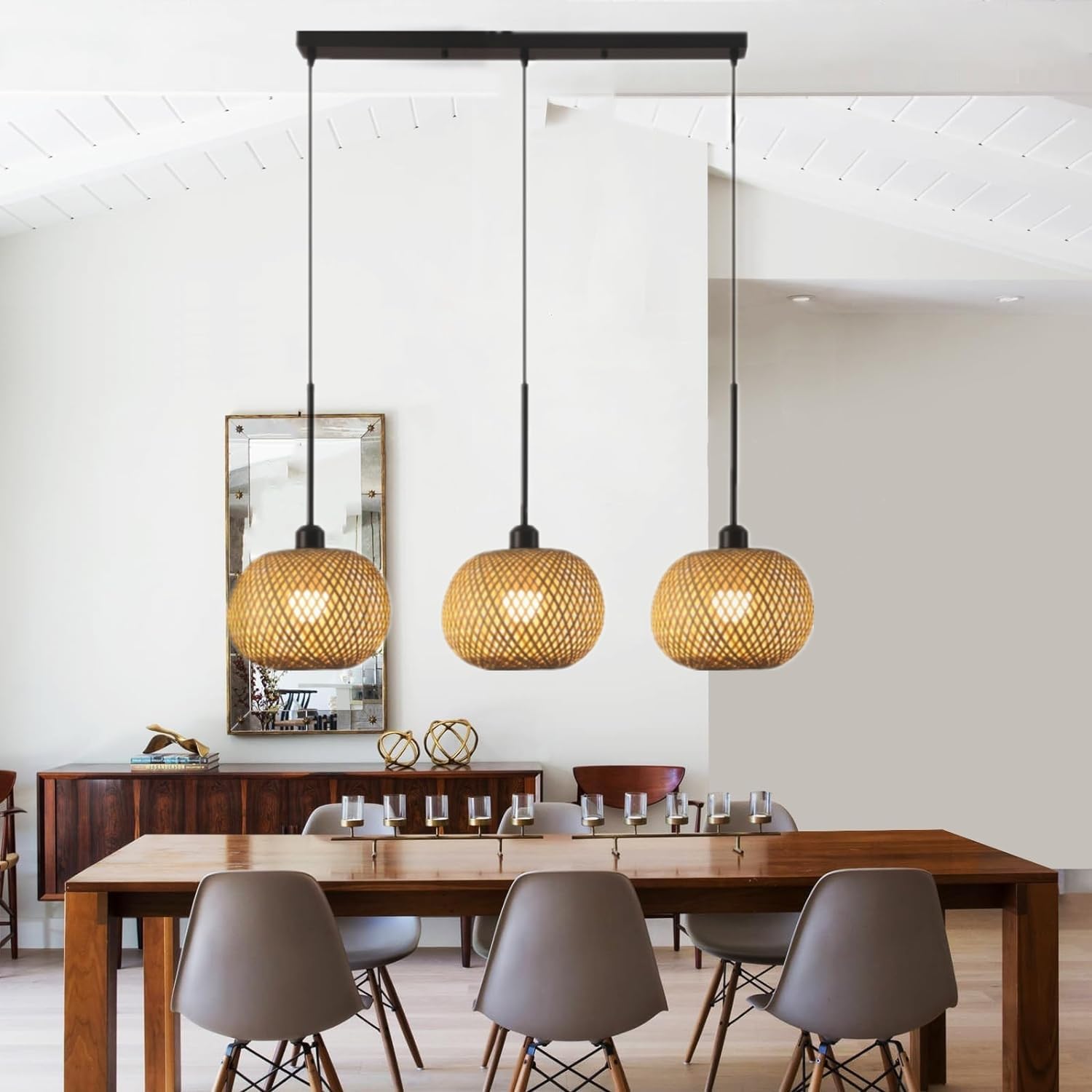 Rustic Light Handwoven Rattan Basket for Coastal Diniroom 3 Light Wicker Hangingp for Kitchen Island Farmhouse Bedroom Dinitable/Color/a