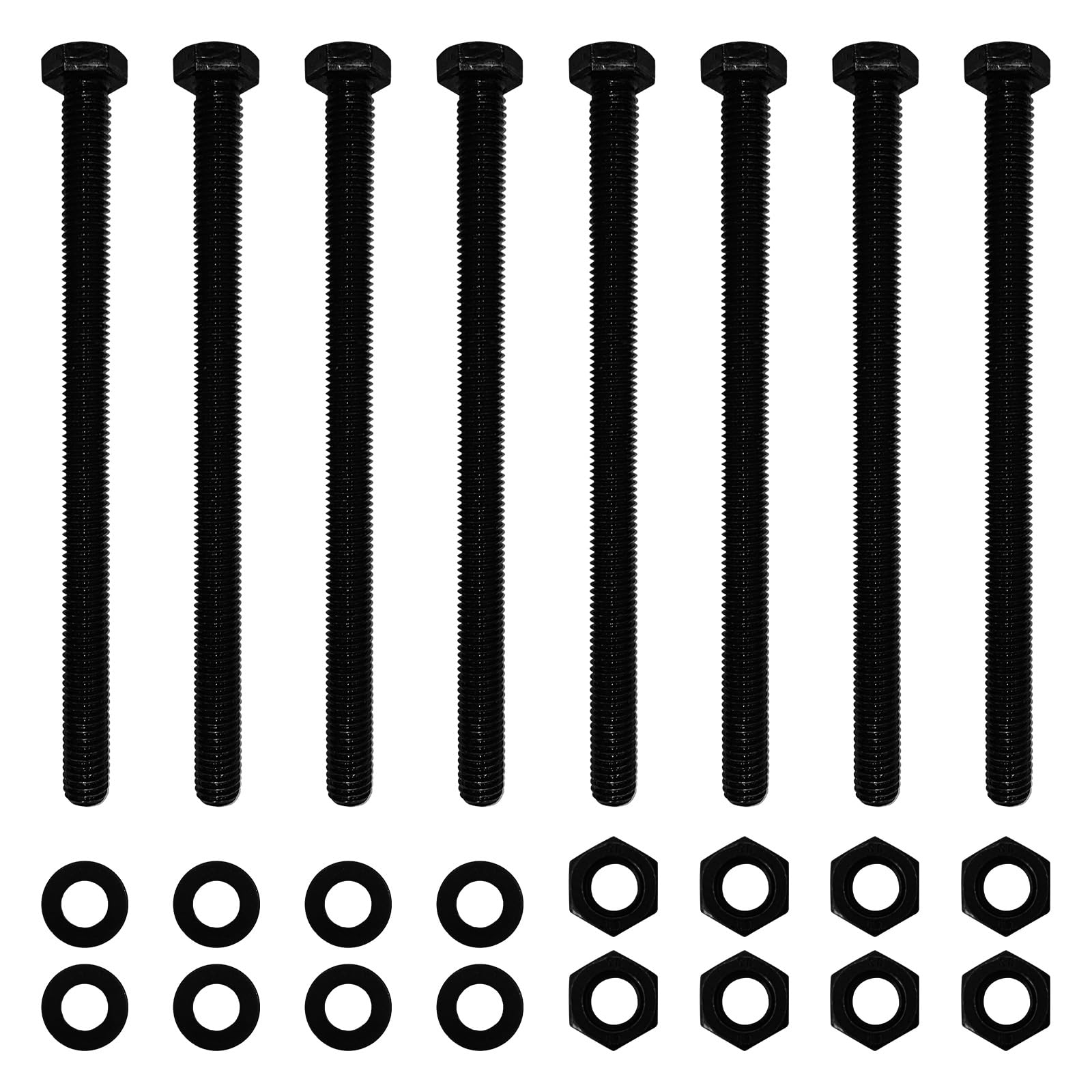 24Pcs (8 Sets) M10 x 150mm Hex Head Screw Bolt with Nuts Flat Washers, M10-1.5, 6 inches Long Hex Bolts Screws, Carbon Steel Grade 8.8, Machine Full