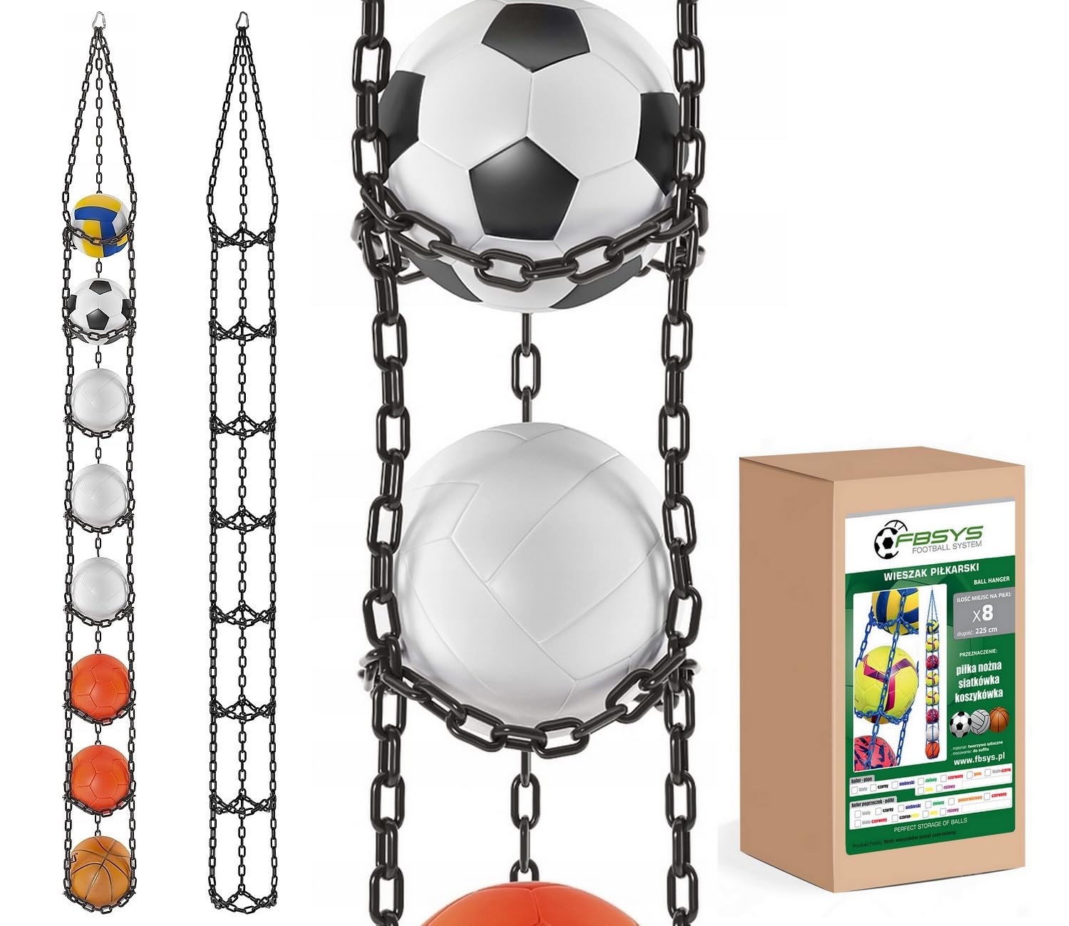 Ballhalter - 8 Bälle Aufhänger (Basketball, Fußball, Volleyball) - Organizer - Ballnetz - Schwarz