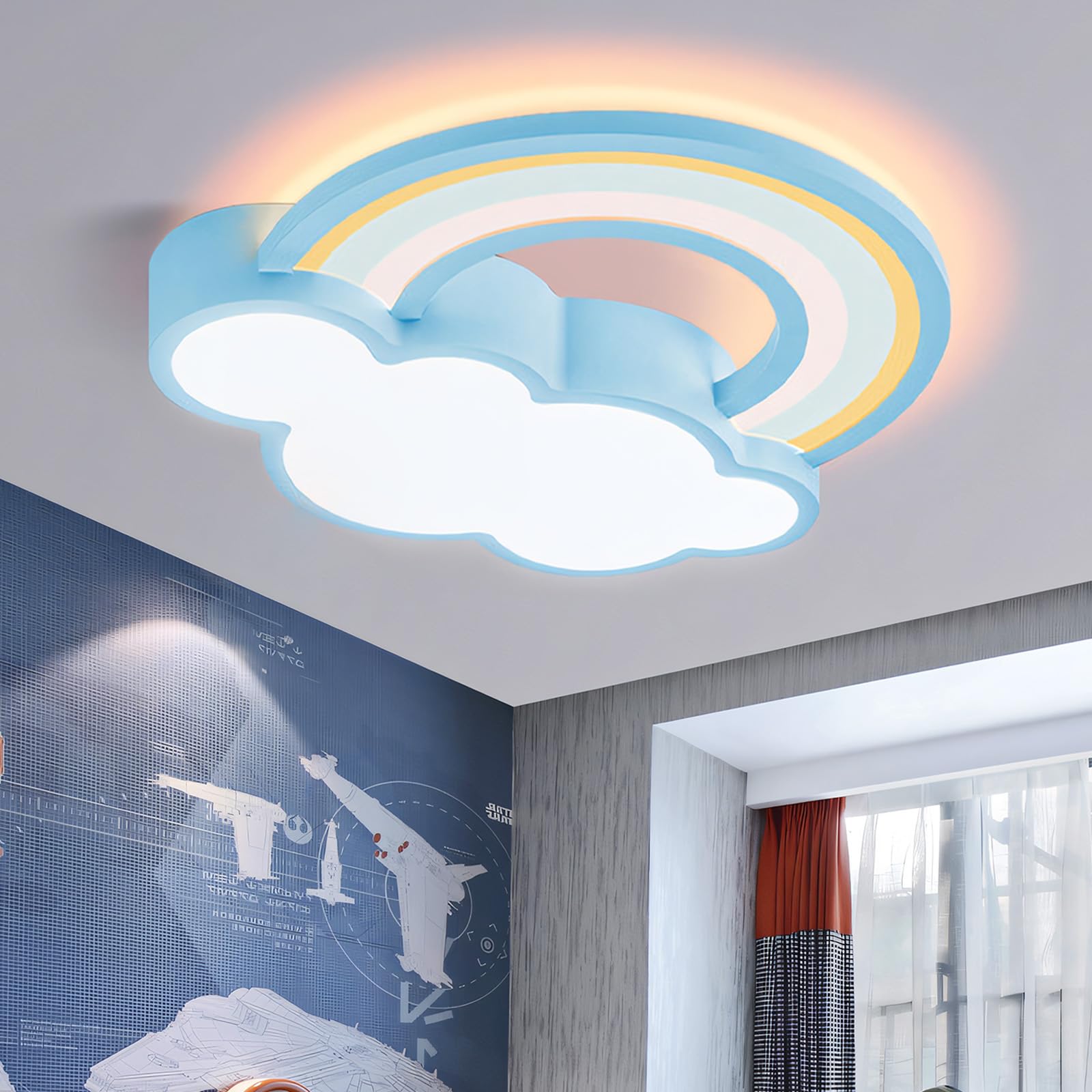 Caufloce Kids Ceiling Lights and Remote Control LED Bedroom Ceiling Lighting Modern Dimmable 3000K-6000K Flush Mount Living Room Ceiling Lamp Indoor 48W Metal-Blue