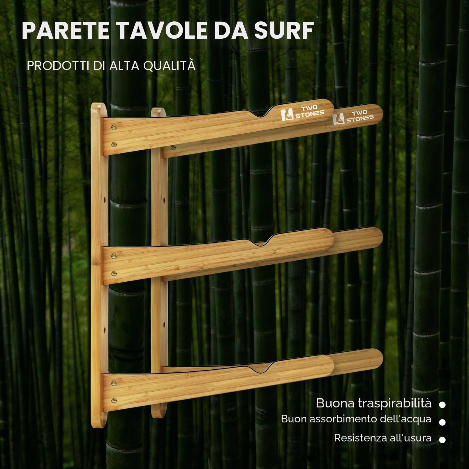 Two Stones Rack per tavola da Surf per Parete, Appendiabiti per tavola da Surf Funziona Come Supporto o Supporto per shortboard, Skimboard e Longboard (CJ-OT2202)