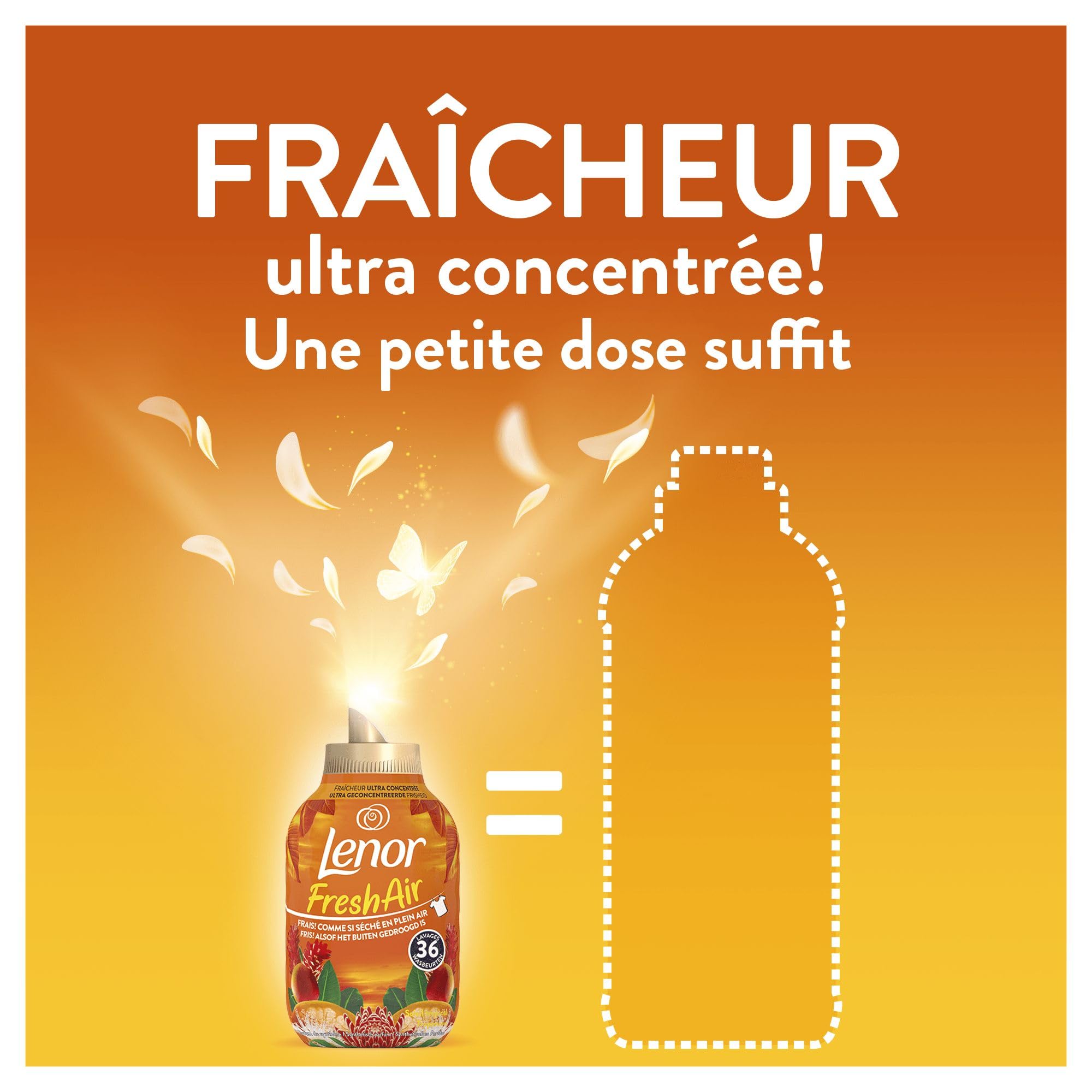 Lenor Fresh Air Adoucissant 216 lavages (36x6), Parfum Soleil Tropical, Protection Anti-Odeurs, Fraîcheur Ultra Concentrée, Fabriqué En France