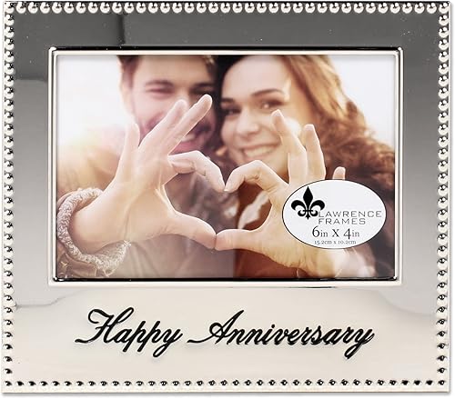 Miniatura 1 de Lawrence Frames Marco de fotos 4x6 Happy Anniversary plateado