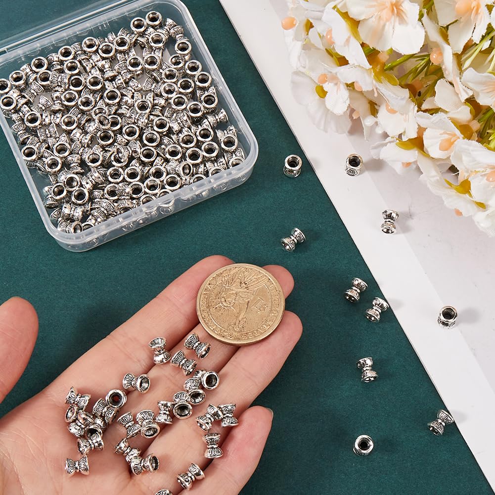 SOFPLATE 1 Box 200Pcs Double Bead caps Small Cone Bead Caps Silver Alloy Bicone Tibetan Textured Bead caps Stoppers Double Sided Spacer Beads for Jewellery Making Necklace Bracelet Earring Supplies - Image 3