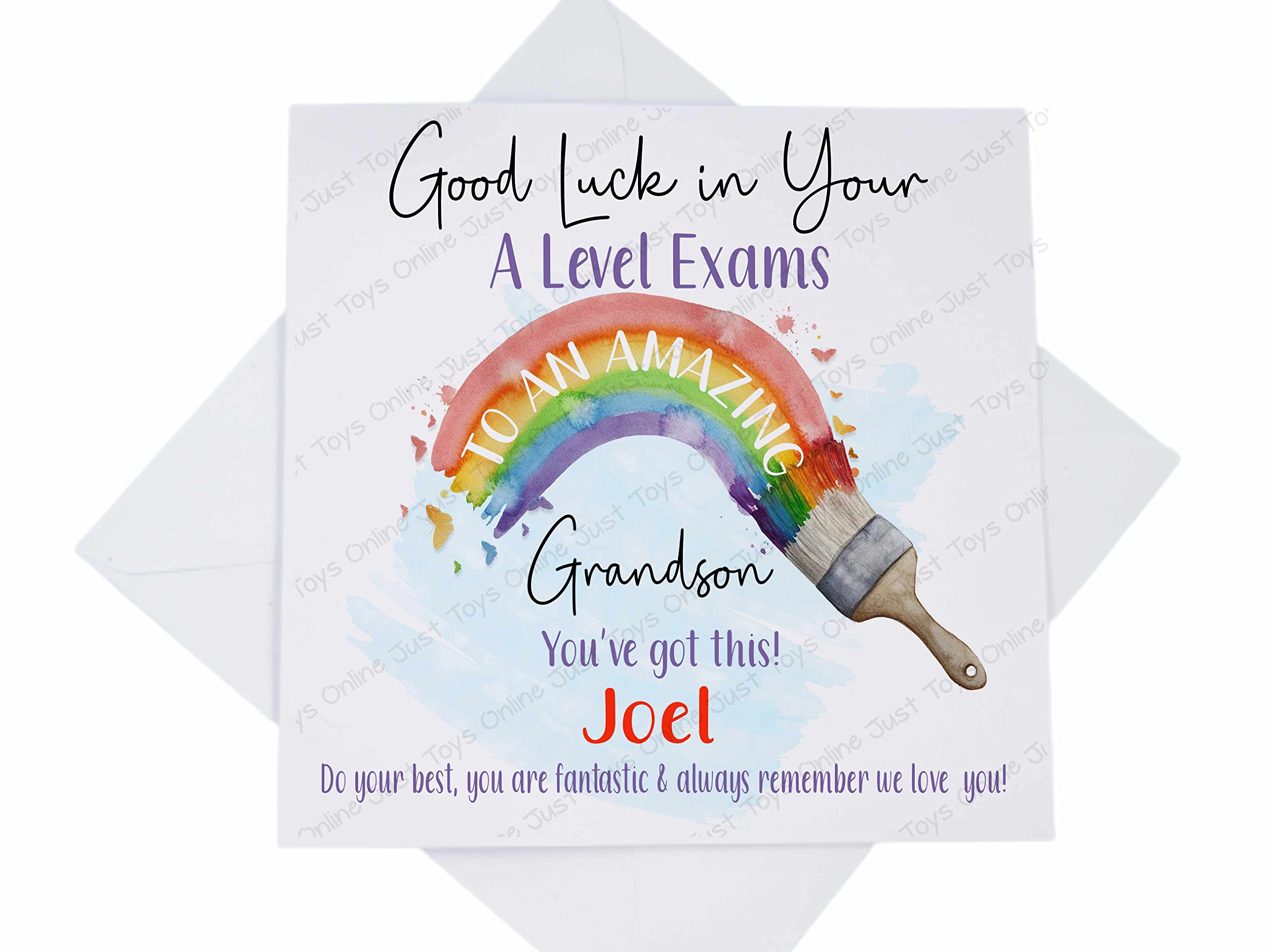 Personalised Custom Good Luck Exam Card, Son Daughter Grandson Granddaughter GCSE or A Level Card, Rainbow Paintbrush
