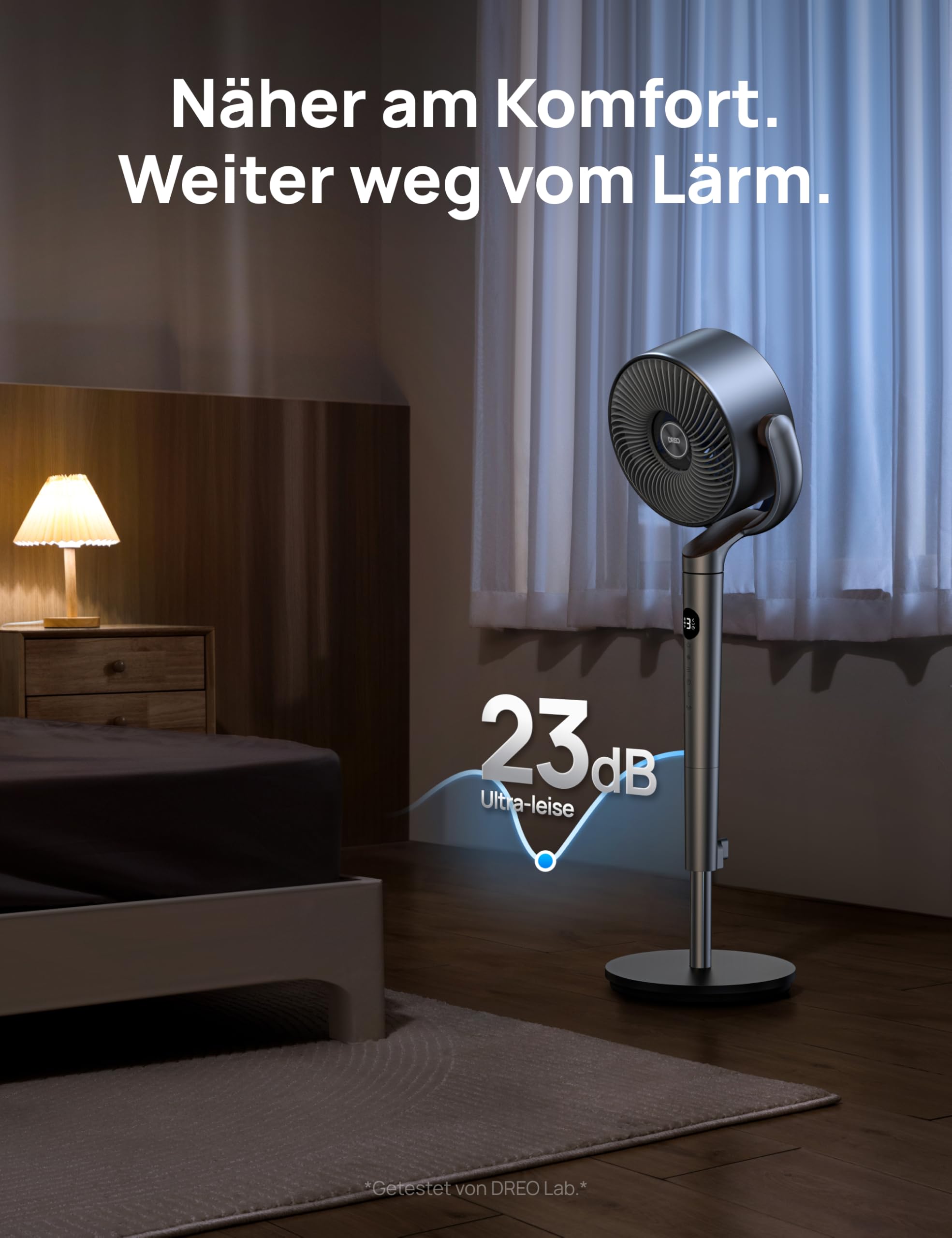 DREO 23dB leiser Standventilator, 120°+120° Omni-direktionale Oszillation, 24M Windentfernung, 1200m³/h Turbo-Luftzirkulator, 102CM Höhe, 3 Modi 8-Geschwindigkeit