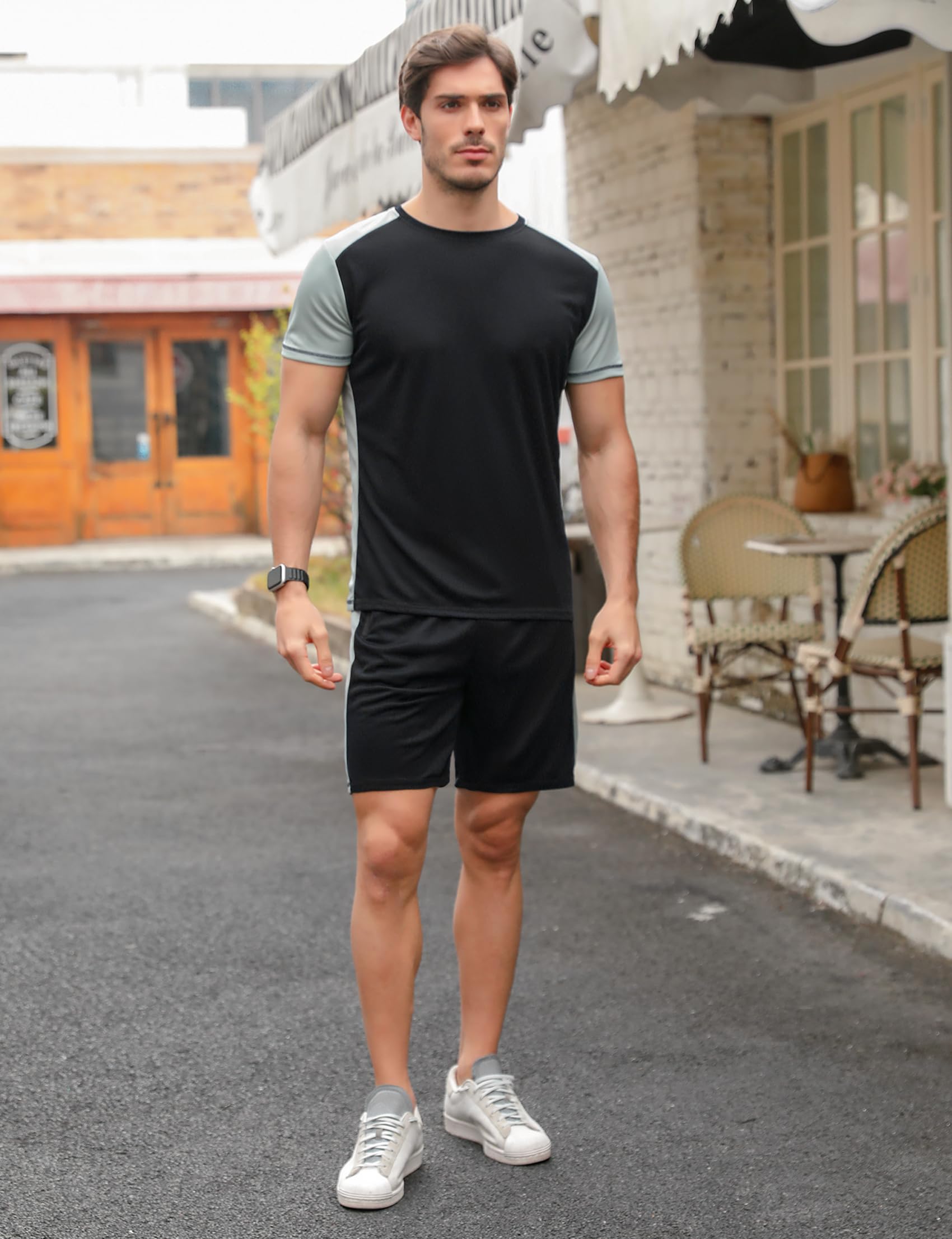 Completo Sportivo Uomo Estivo Tuta da Fitness Maniche Corte Pantaloncini da Ginnastica per Jogging, S-XXL
