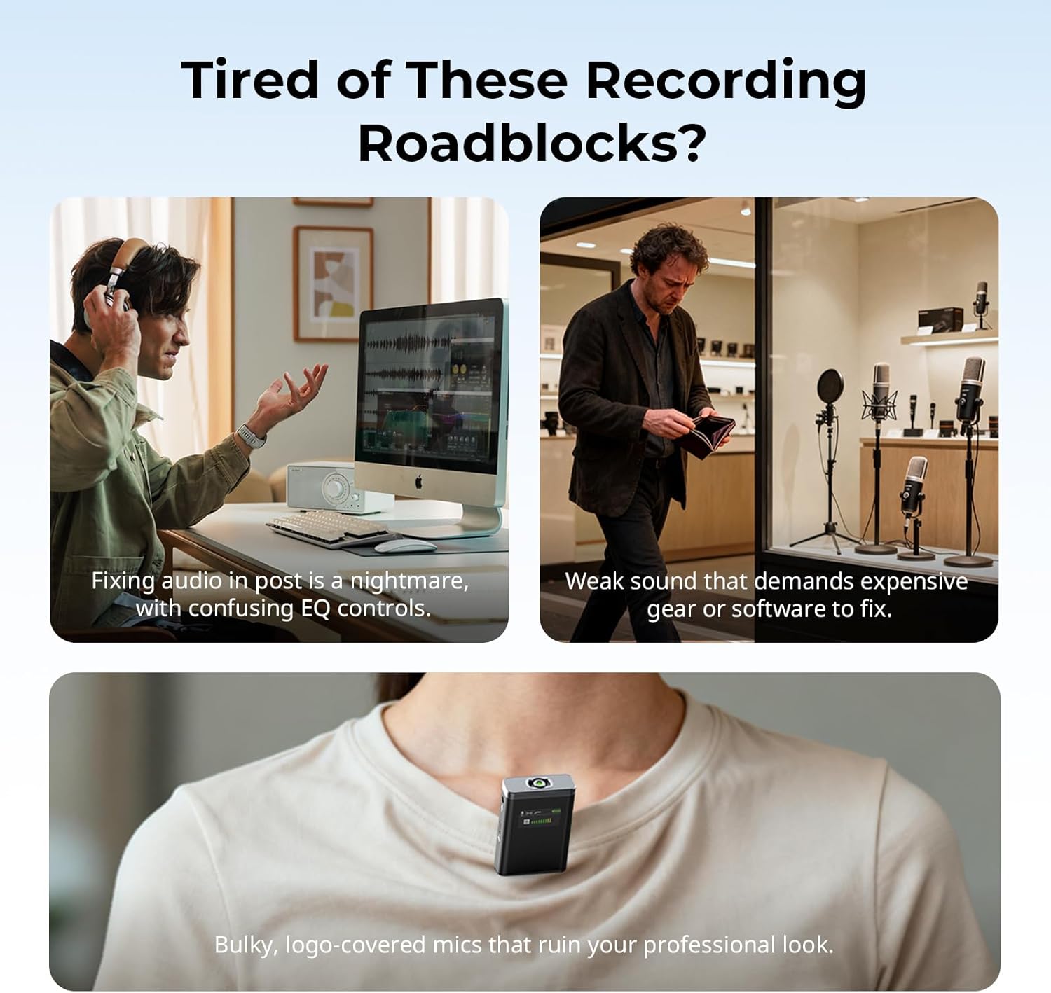 All components of the SMALLRIG Wireless Mic S70 laid out, including the charging case, transmitters, receiver, cables, and windscreens.