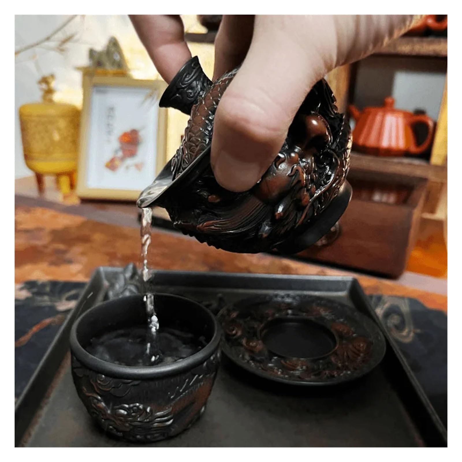 Jianshui Purple Pottery Gaiwan 200 ml handgefertigt | Teezeremonie, Kung-Fu-Set, 200 ml, handgefertigt, graviert, lila Keramik