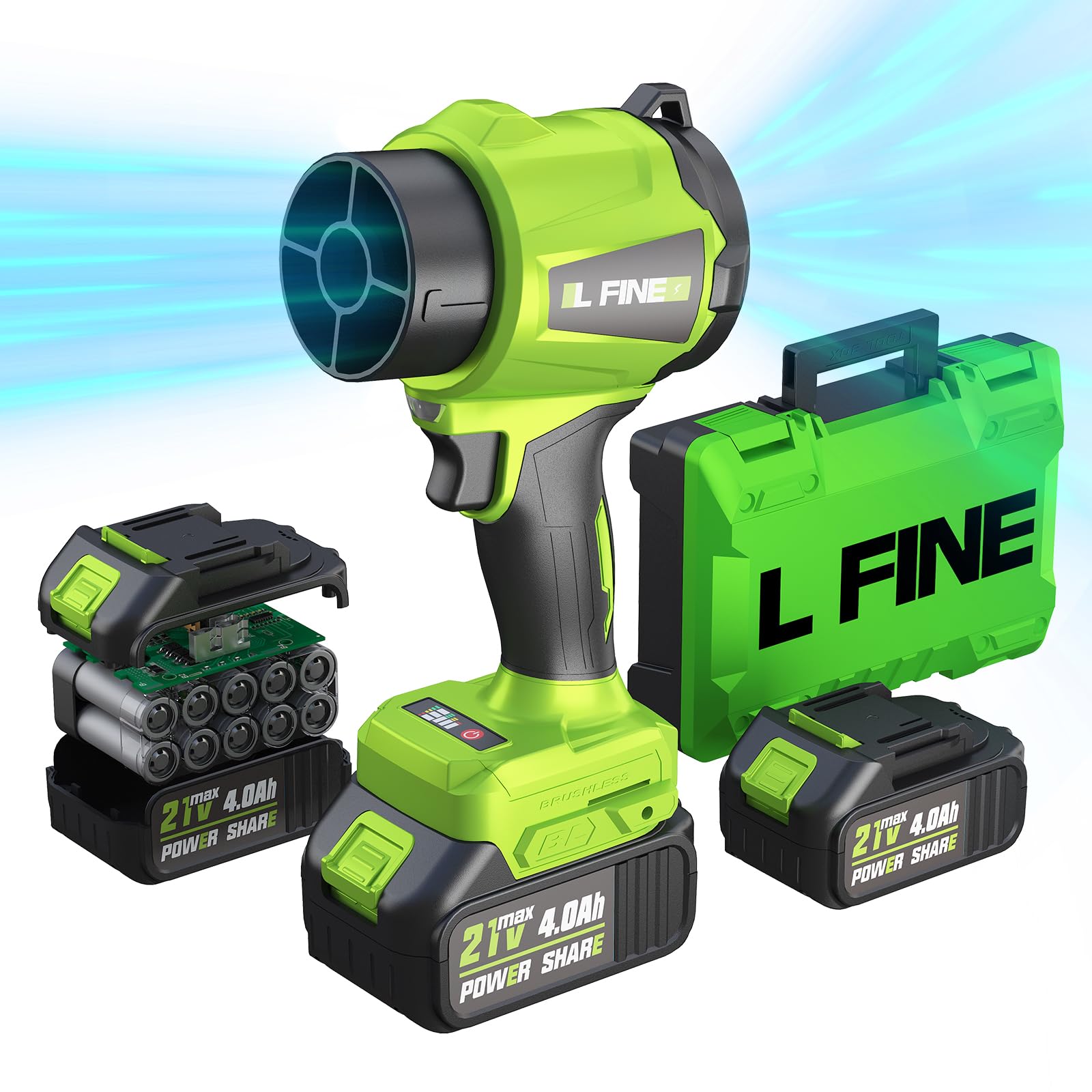 Leaf Blower Cordless - Lightweight Electric Handheld Blower with Battery and Charger, 3 Speed Mode, Blowers for Lawn Care, Patio Cleaning, Dust Cleaner, Snow Blower (Green)