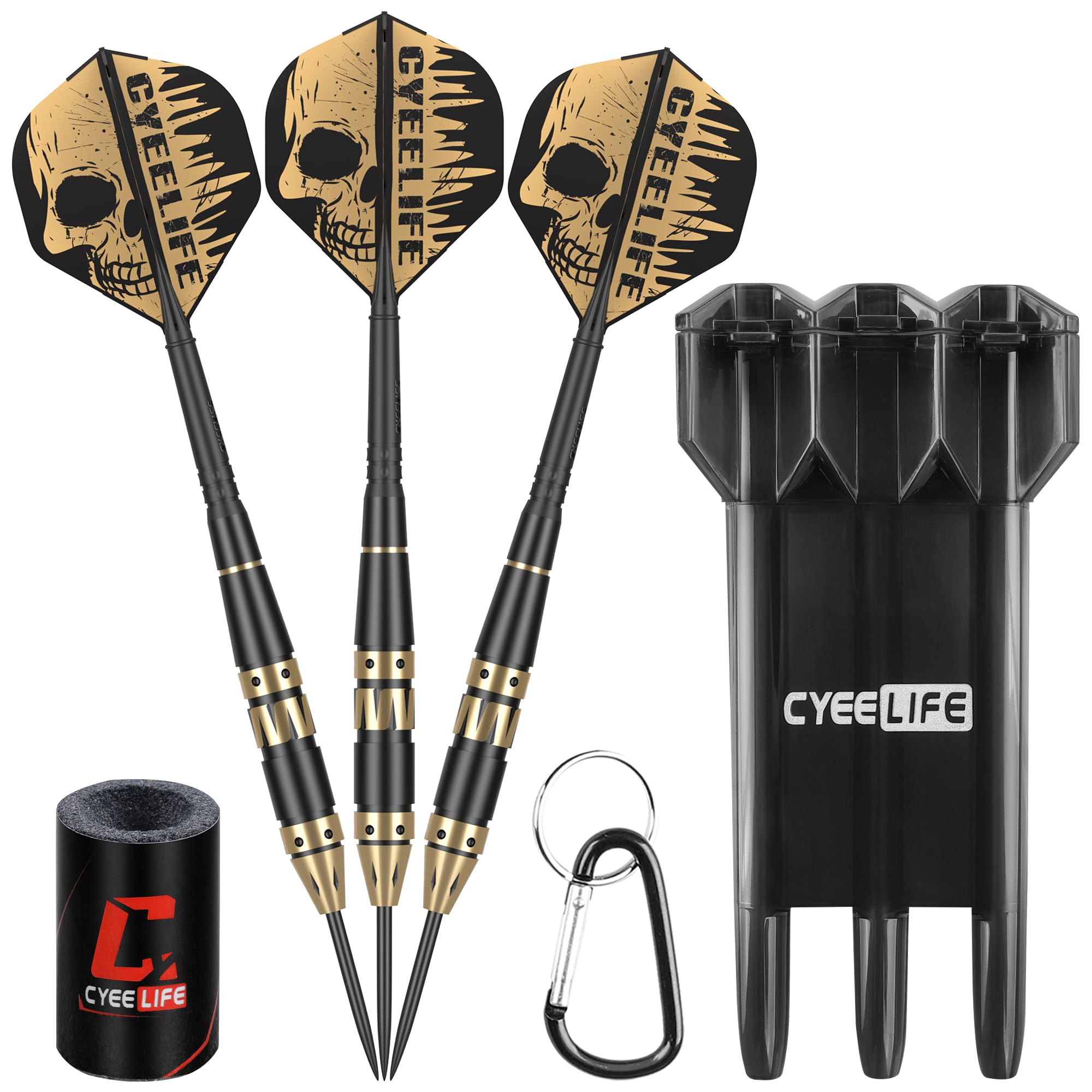 CyeeLife Flechette Pointe Acier 24g Barrels en Laiton Set de fléchettes avec Flights Aiguiseur Coffret
