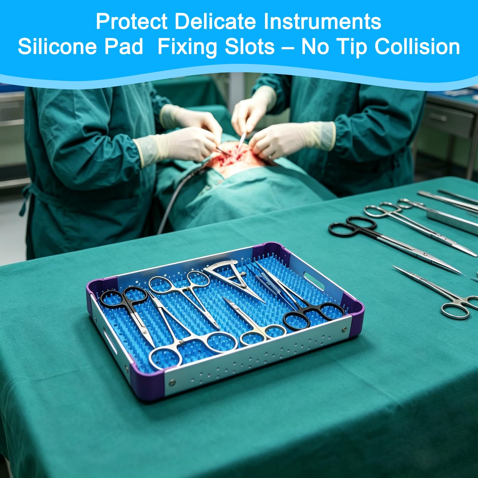 Valigetta per la sterilizzazione di strumenti chirurgici in lega di alluminio - Vassoio di sterilizzazione autoclavabile con tappetino in silicone per strumenti oftalmici e microchirurgici