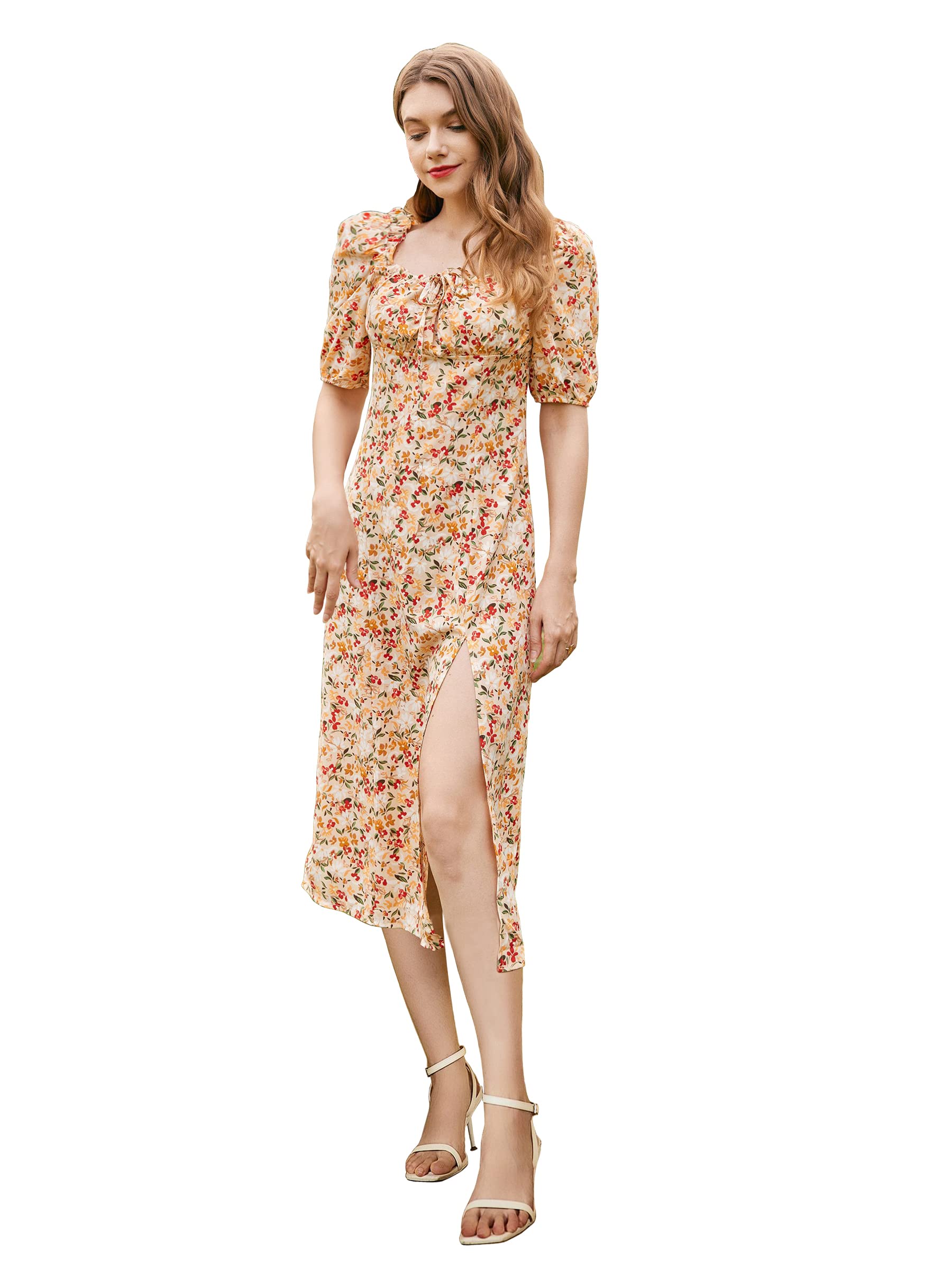 Sugathari Women's & Girls' Solid V Neck Ankle Length Beshop Sleeve A-Line Dress For Women (Dress2 46 Beige Xl)