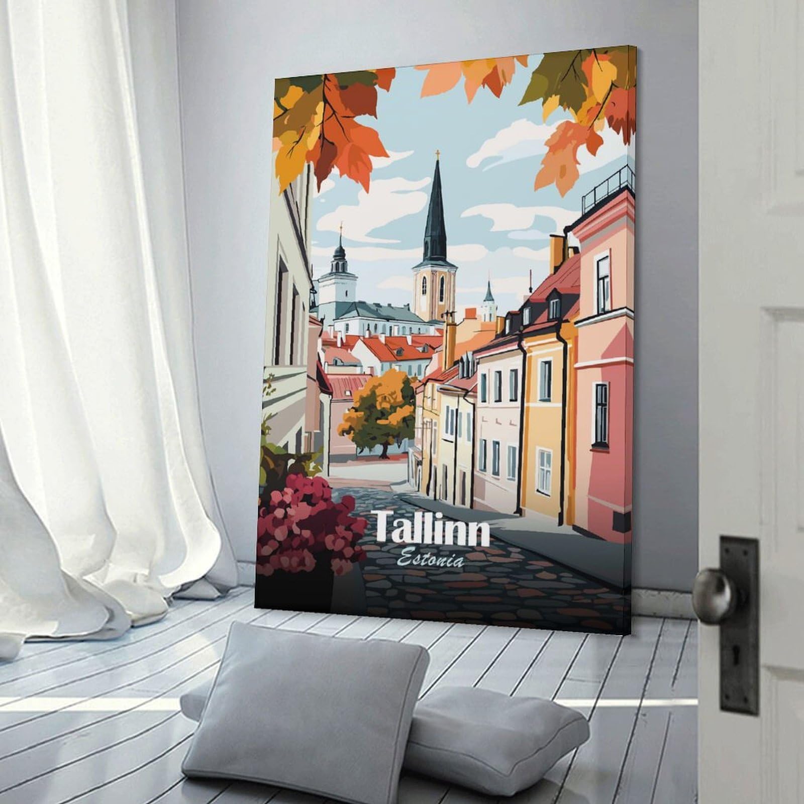 Junmoney Tallinn, Estonia Cityscape Canvas Wall Decor 20x30inch(50x75cm), for Corridors, Hallways Or Apartment Entries, A Stylish Accent for Home Entrances