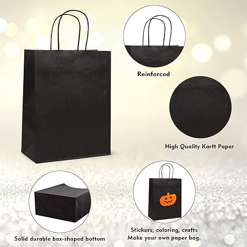 Miniatura 3 de PAICUIKE Bolsas de regalo de papel negro con asa, 100 bolsas de regalo, 6.3 x 3.2 x 8.3 pulgadas, pequeñas bolsas de papel kraft para bodas, fiestas