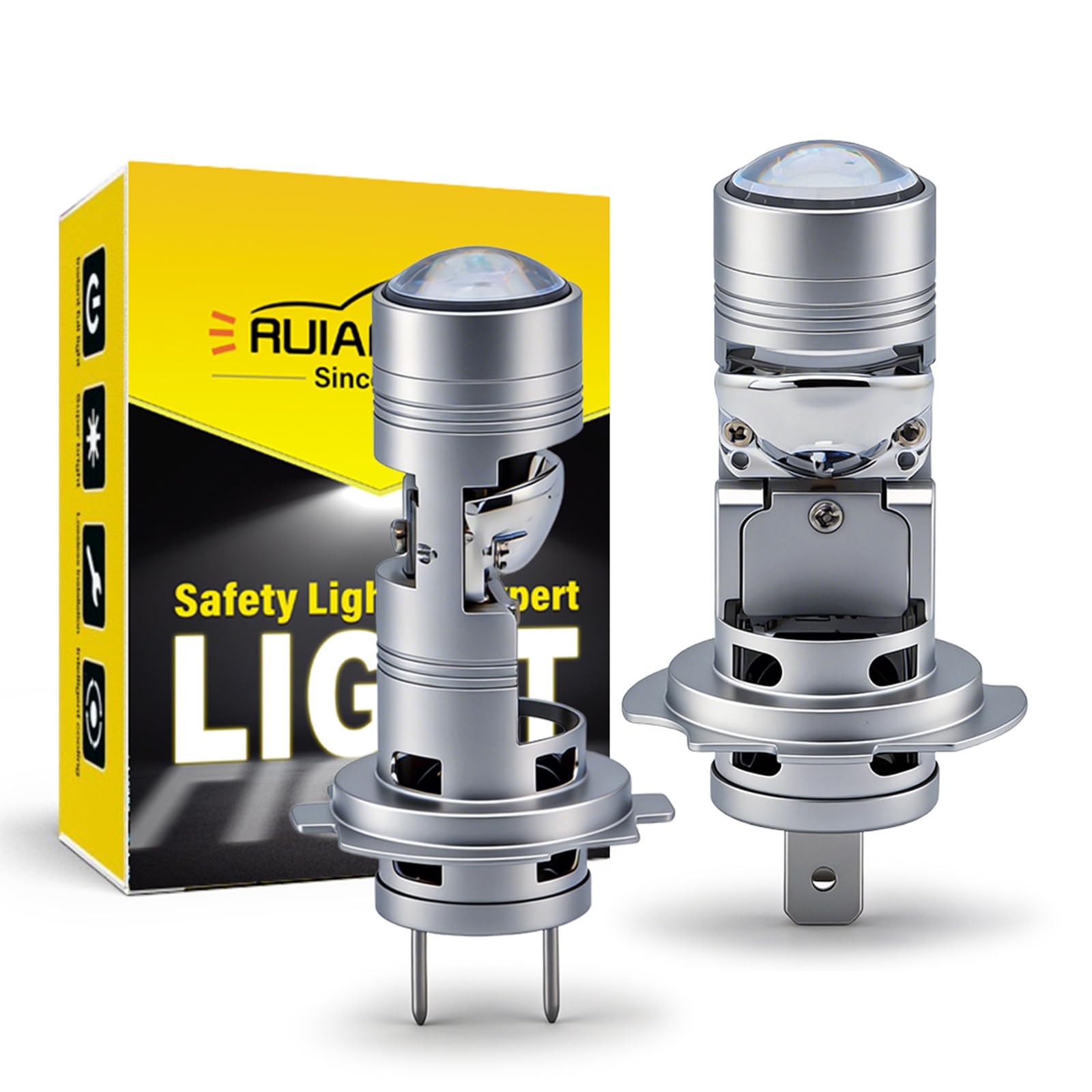 Ruiandsion Lampadina LED H7, super luminosa, 25 W, 2500 lm, 6000 K, bianca, con lente del proiettore, ventola di raffreddamento intelligente, 12 V, non polarità, IP65, impermeabile, plug and play, per