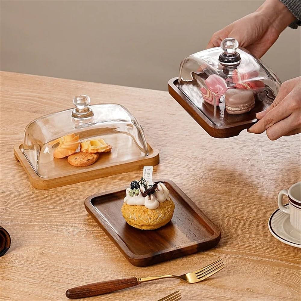 Beurrier Beurrier en Bois et Verre for gâteaux, Fruits, etc. Idéal for présenter des Desserts dans Les hôtels. Boîte à Beurre